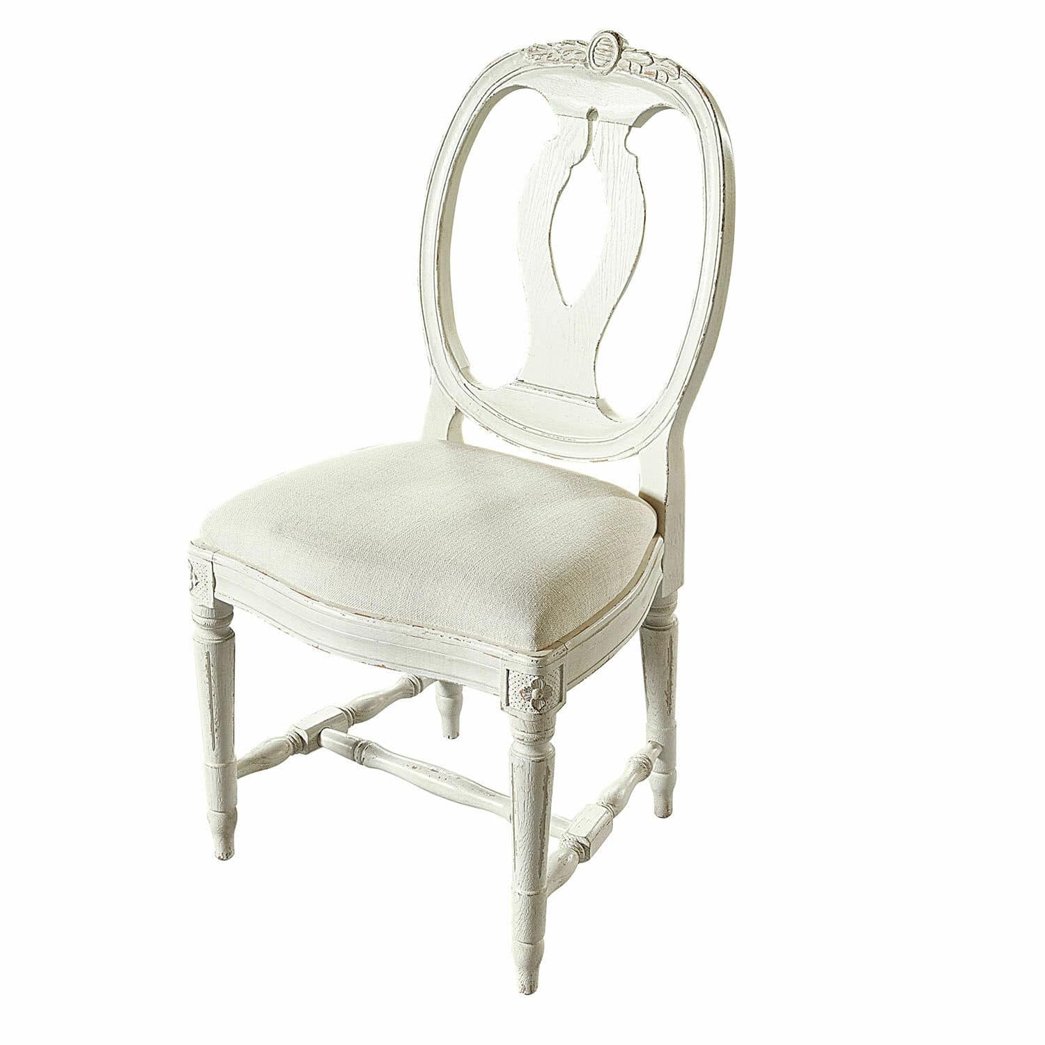 Stuhl San Gavino Weisser Holzstuhl mit gepolstertem Sitz im Vintage-Stil für das Wohnzimmer