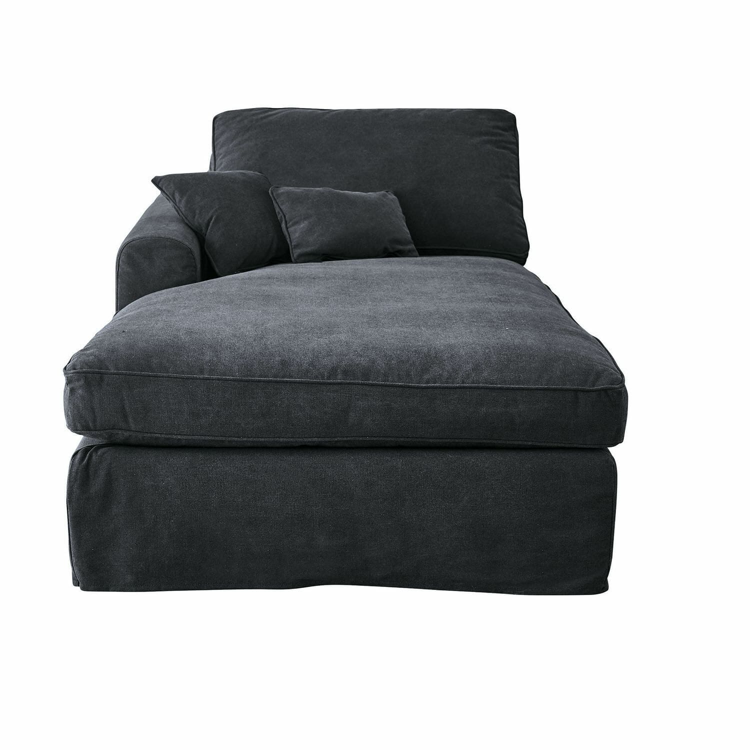 Dunkelgraue Chaiselongue Seaford aus Stoff, bequeme und stilvolle Sofalösung für das Wohnzimmer
