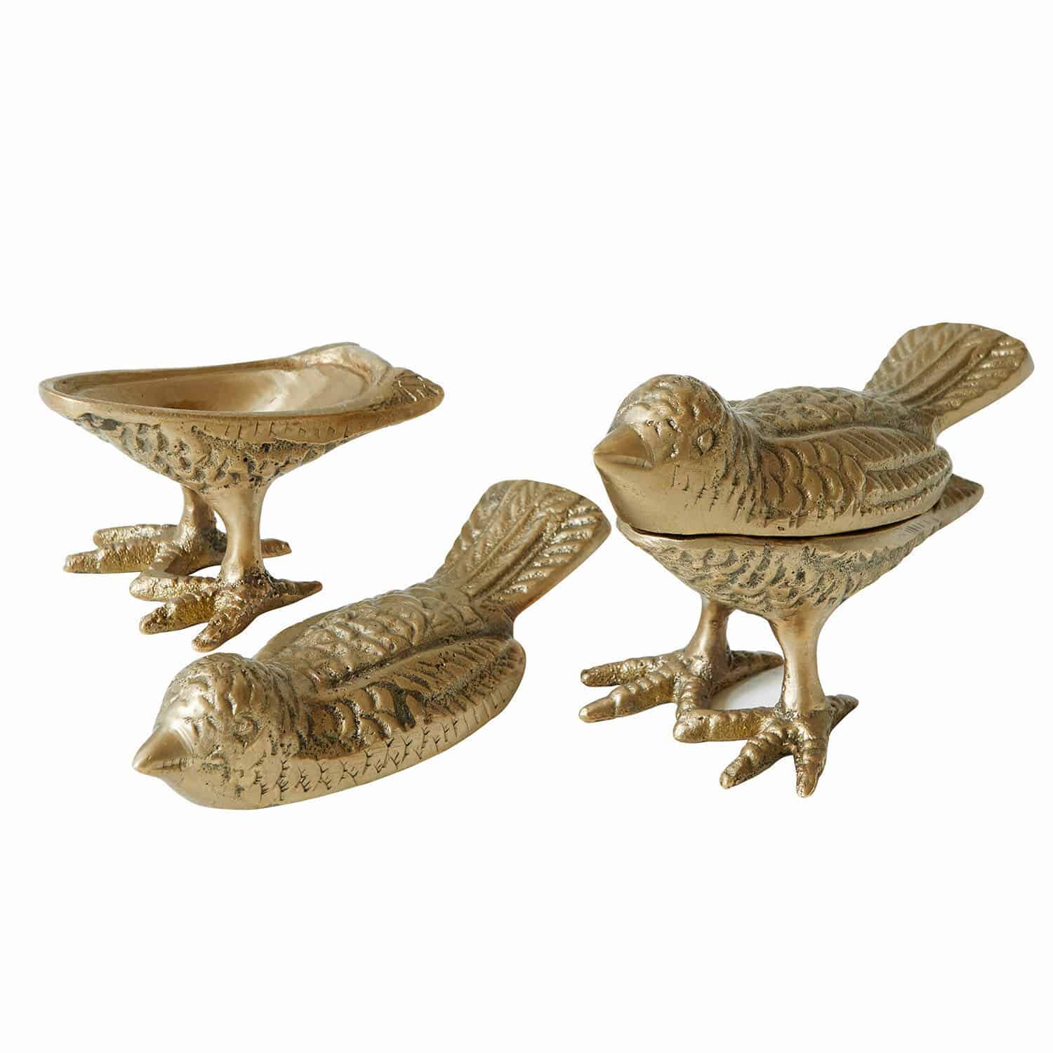 Deko-Vogel 2er Set Fairydell Goldfarbene Metalldose in Vogelgestalt mit Deckel, dekoratives Schmuckstück für den Tisch