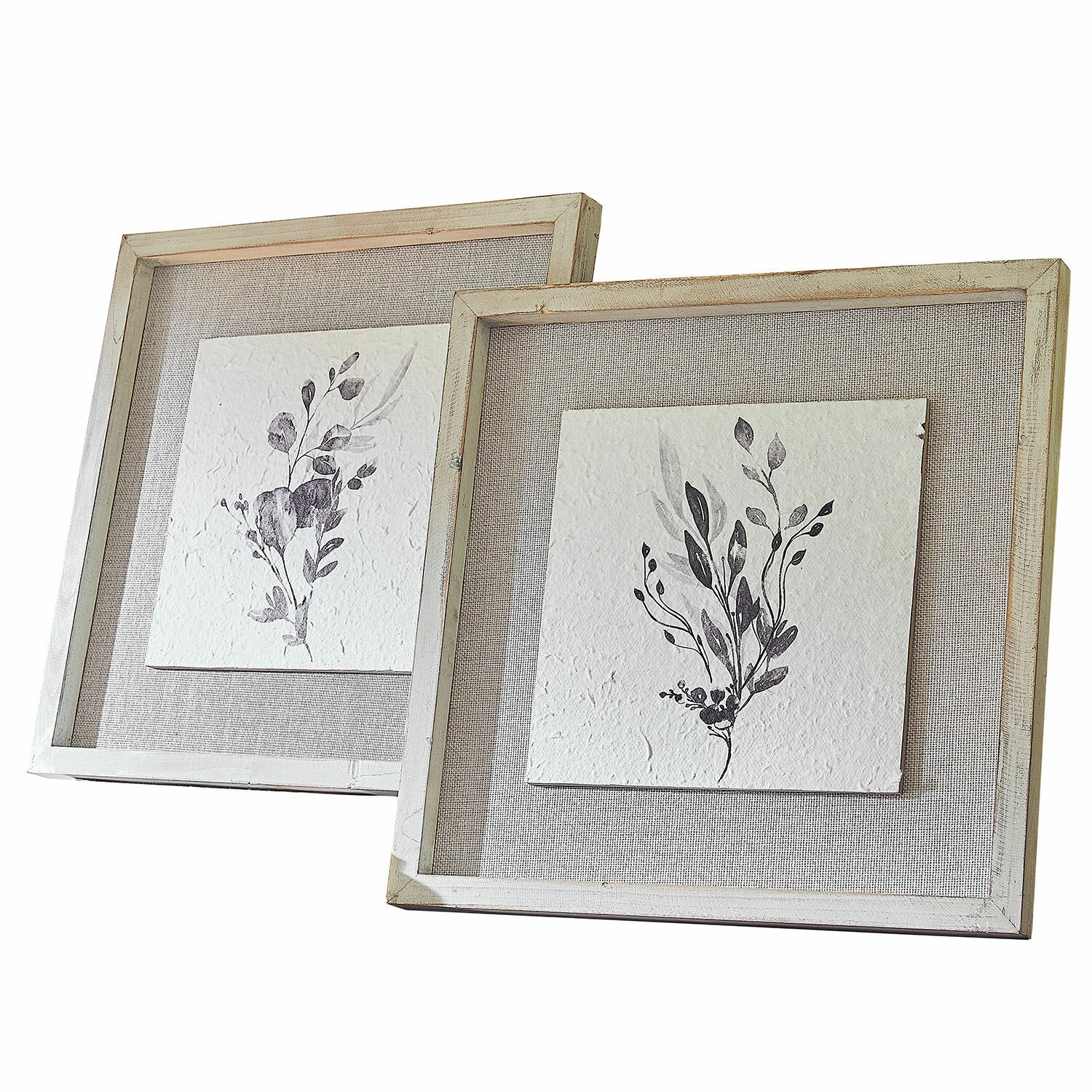 Bild 2er Set Ylivane Set aus zwei Bildern mit Pflanzenmotiv auf Papier in beigem Holzrahmen zur Wanddekoration