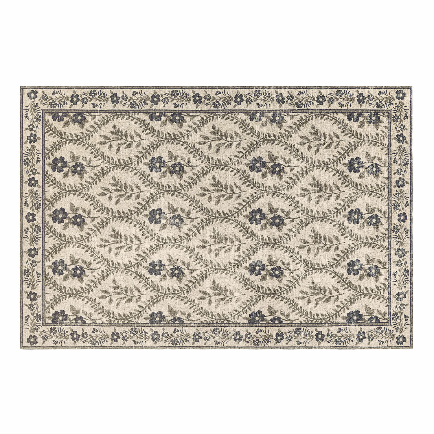 Teppich Vellouris Beiger Teppich mit grauem Blumenmuster, dekorativ und stilvoll fürs Wohnzimmer