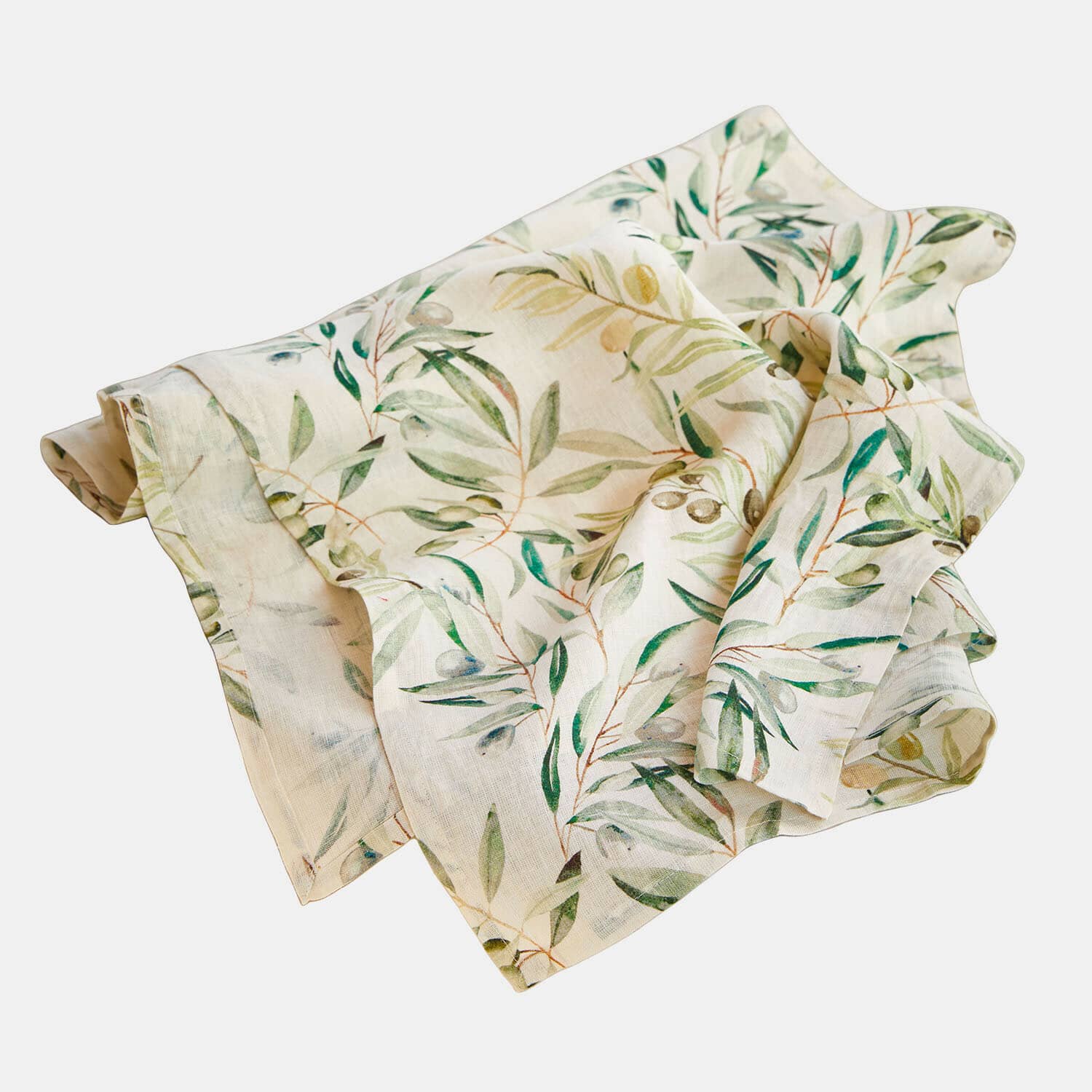 Tischläufer Nolaria Leinen-Tischdecke in Creme mit grünem Blattmuster, dekorativer Tischschmuck für Esszimmer
