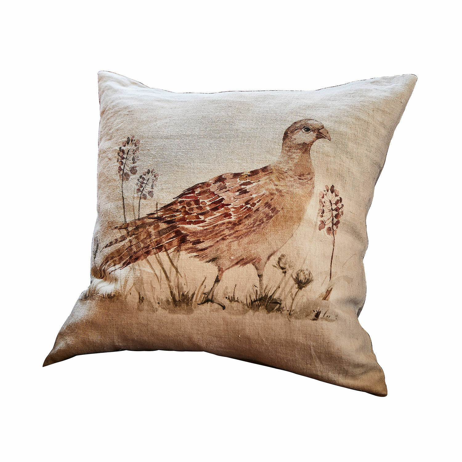 Kissenhülle Vivoso Dekoratives Kissen aus Leinen in Beige mit Vogel- und Pflanzenmotiv, Wohntextil