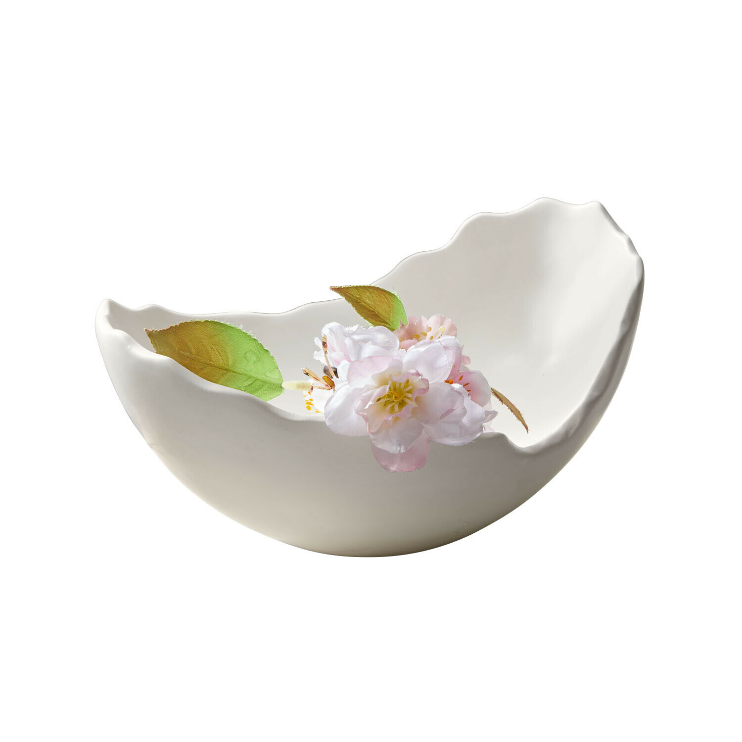 Schale Aureen Weisse Keramikschale mit unregelmässiger Form und zarter Blumen- und Blattdekoration