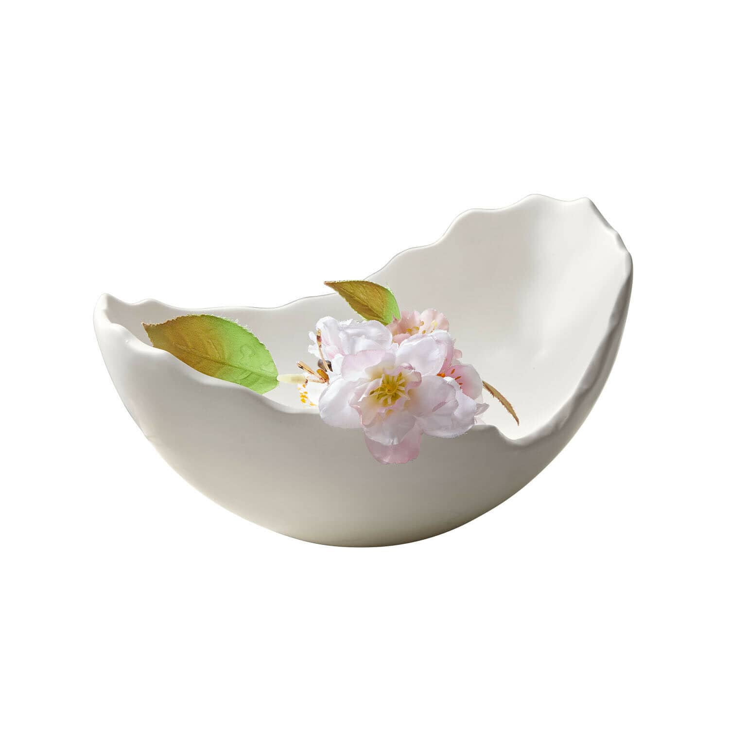 Schale Aureen Weisse Keramikschale mit unregelmässiger Form und zarter Blumen- und Blattdekoration