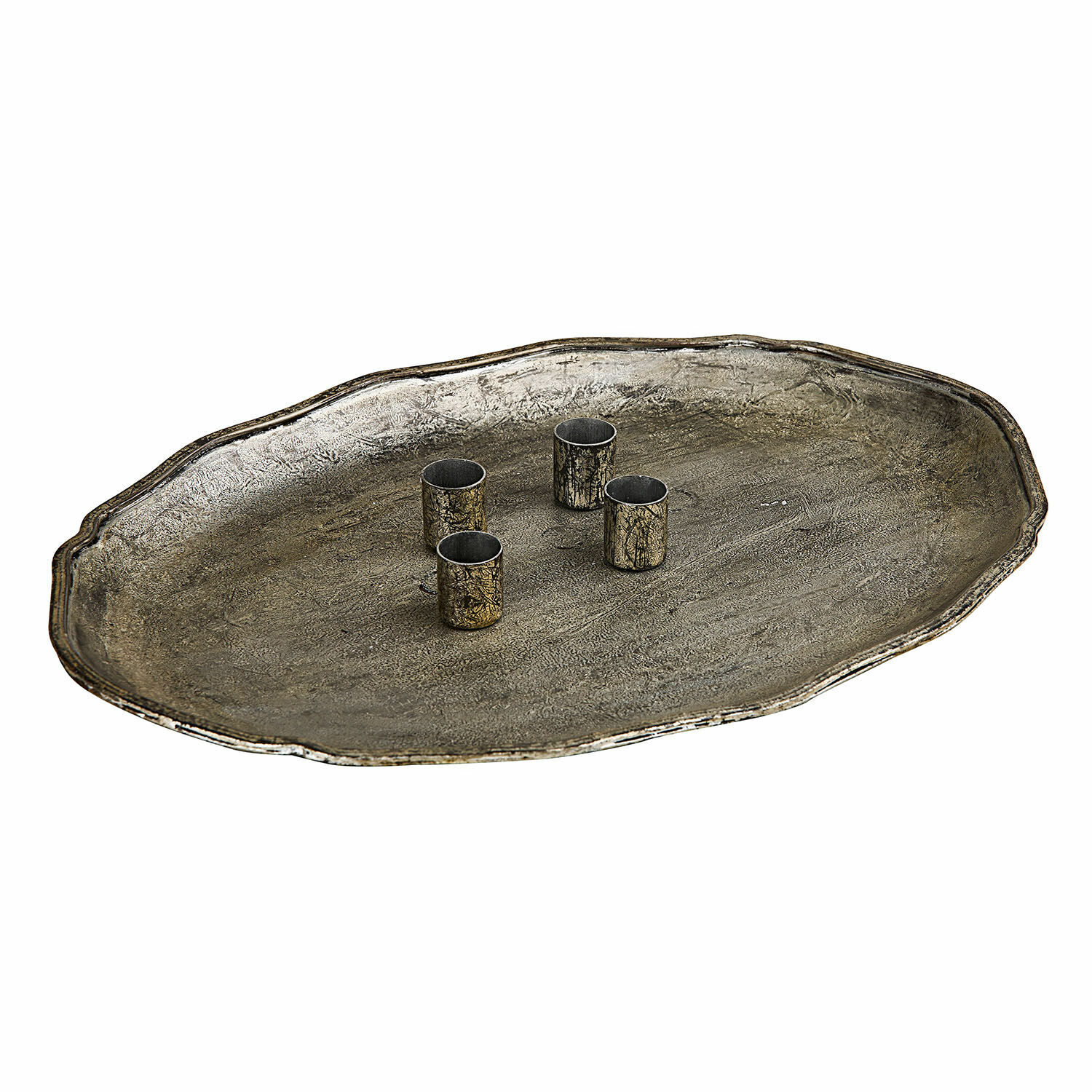 Kerzen-Tablett Noirelle Antikes Metall-Dekotablett in Altgold mit vier Kerzenhaltern, dekoratives Wohnaccessoire