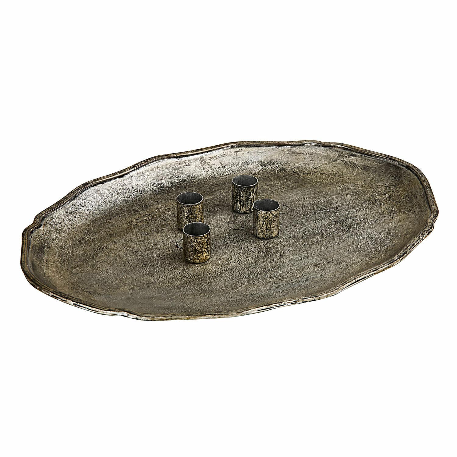 Kerzen-Tablett Noirelle Antikes Metall-Dekotablett in Altgold mit vier Kerzenhaltern, dekoratives Wohnaccessoire