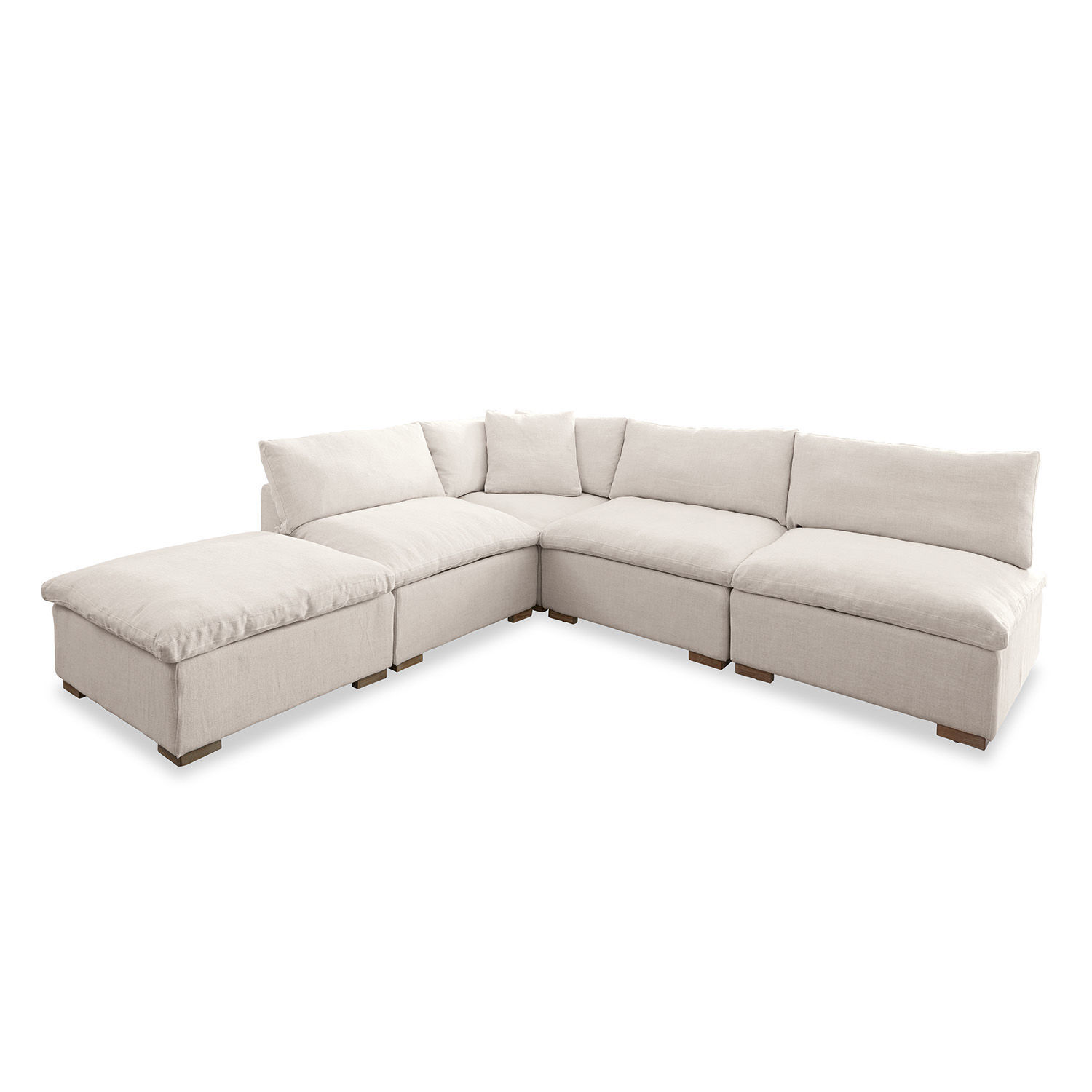 Modulsofa Baladou Grosses hellbeiges Ecksofa mit weichen Polsterkissen und Holzfüssen für gemütliches Wohnzimmer
