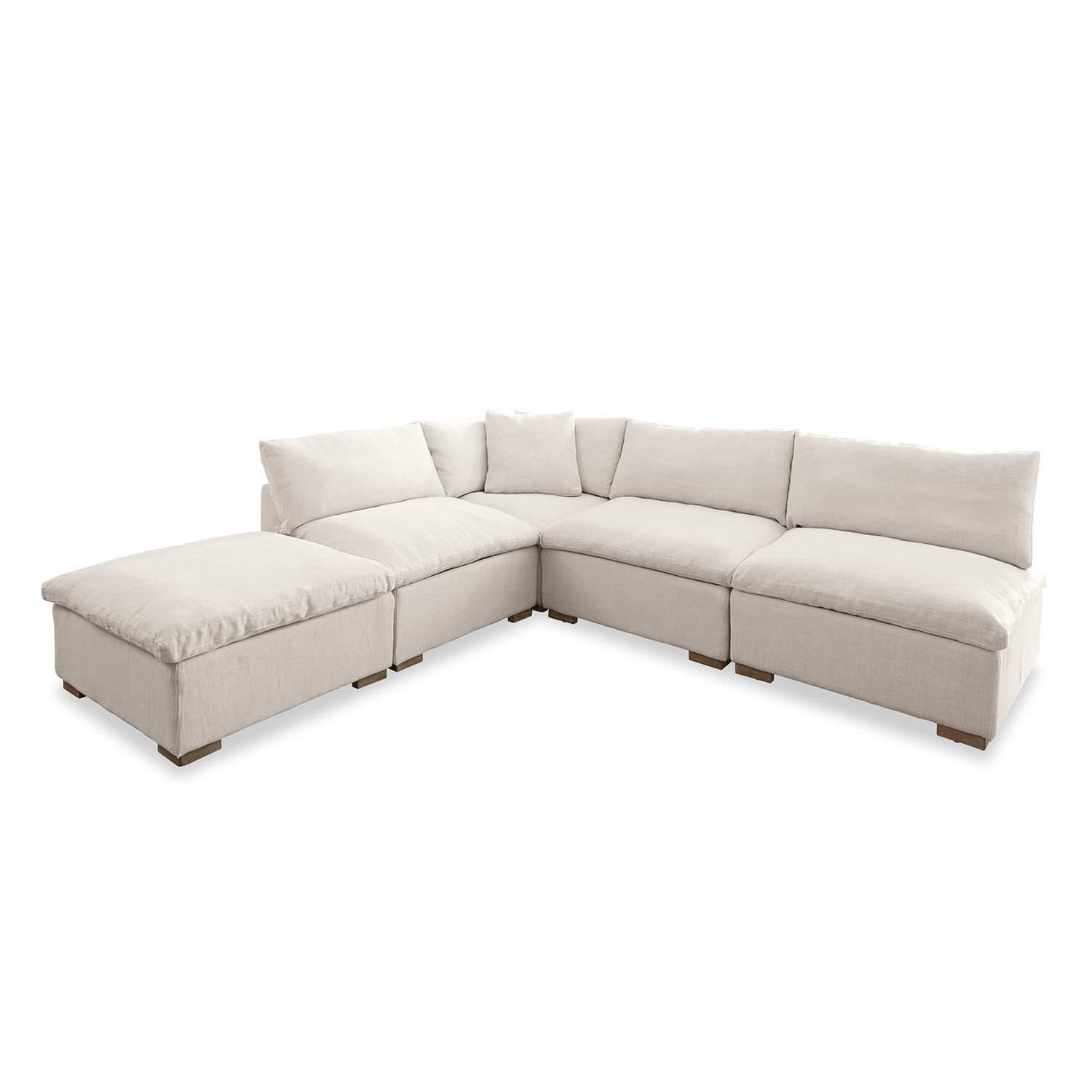 Modulsofa Baladou Grosses hellbeiges Ecksofa mit weichen Polsterkissen und Holzfüssen für gemütliches Wohnzimmer