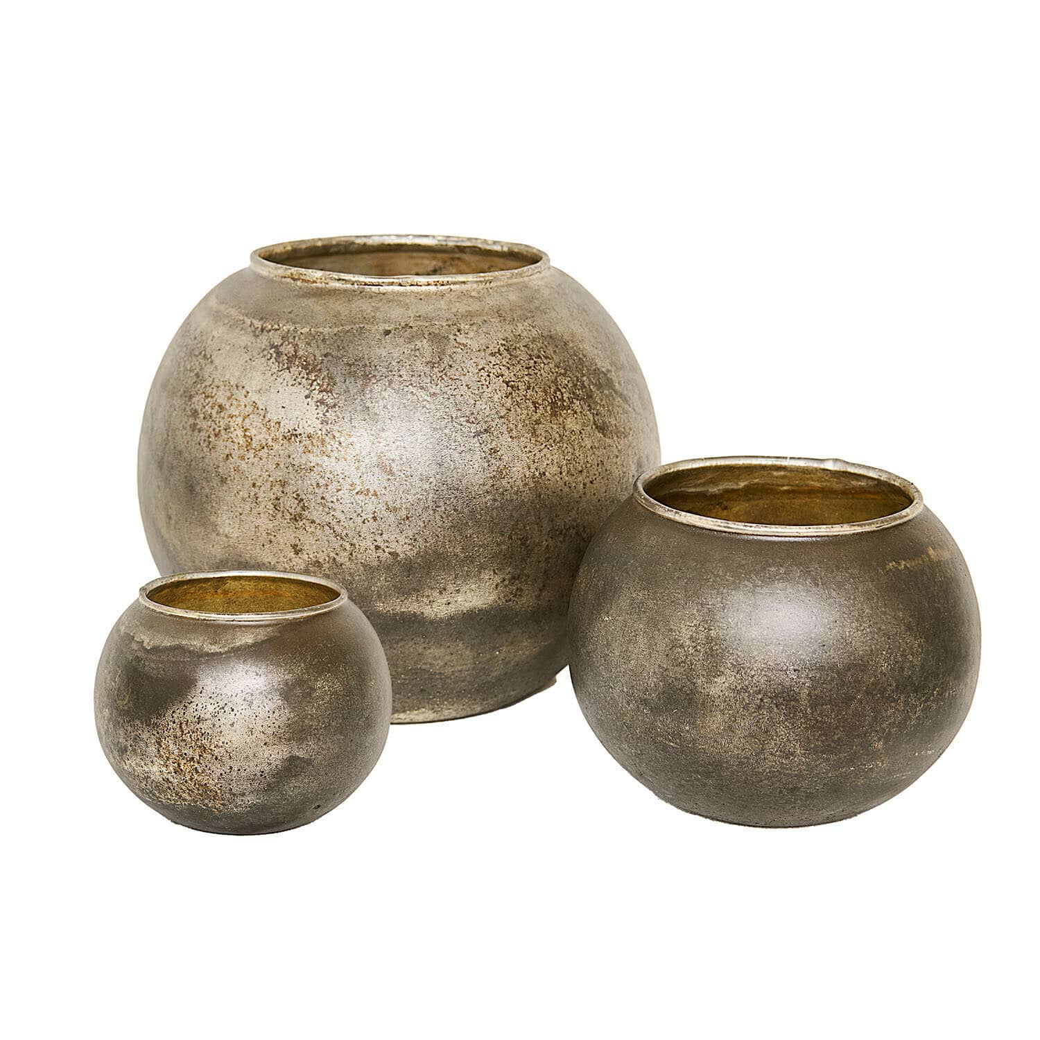 Vase 3er Set Orvellas Set mit drei runden Metall-Teelichthaltern in antikgold zur Wohnraumdekoration
