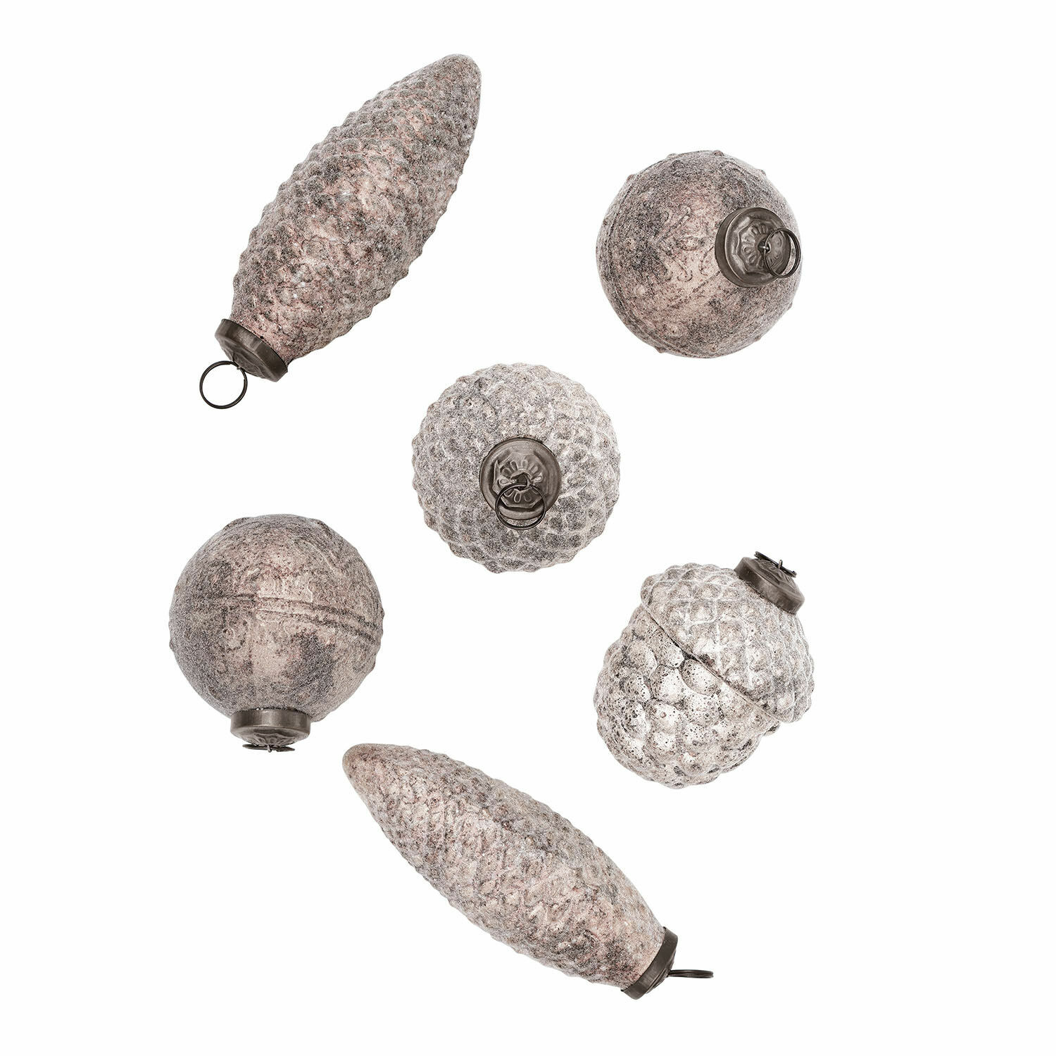 weiss 6-teiliges Set weisser Weihnachtsanhänger in Zapfenform mit strukturierter Oberfläche
