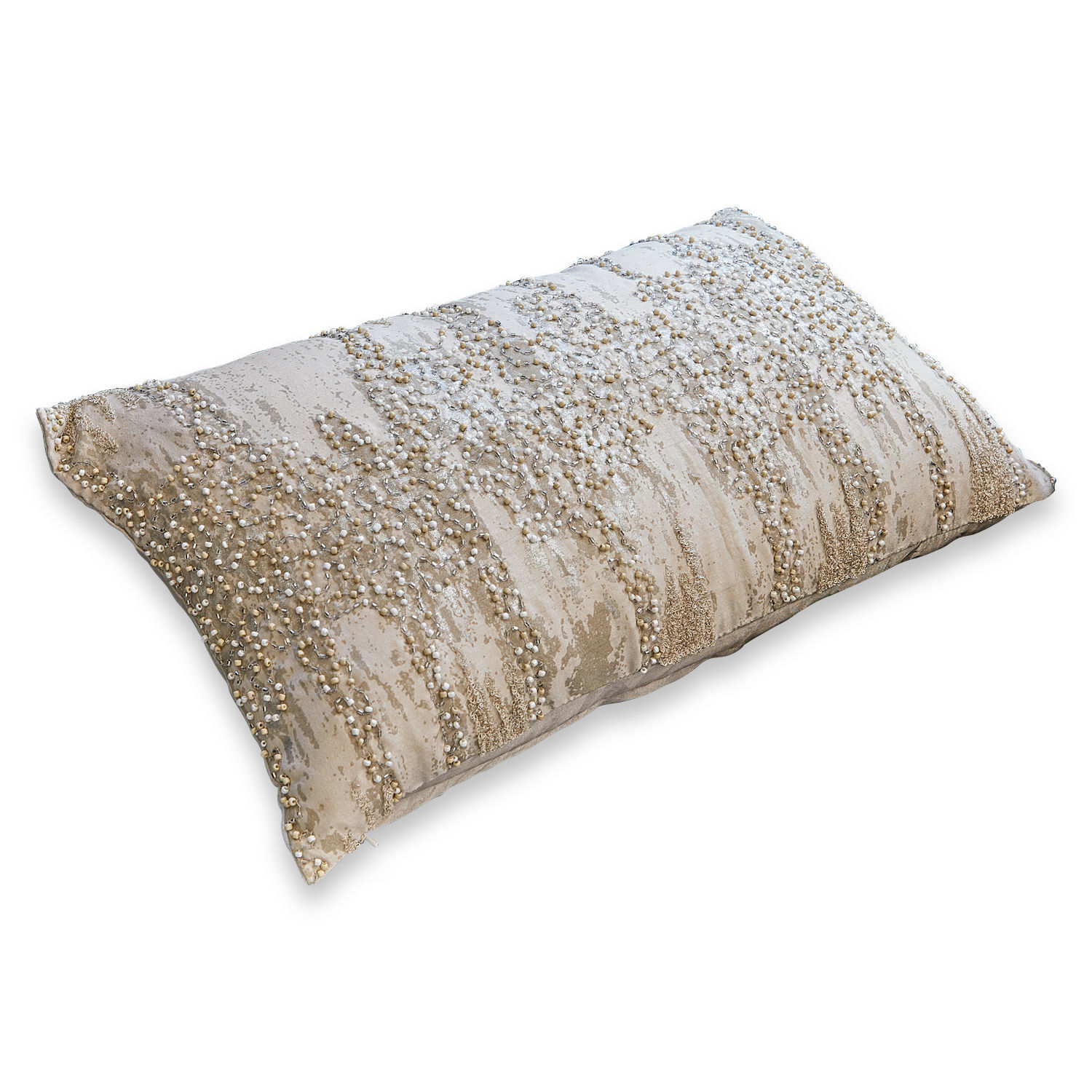 Kissenhülle Aparan Beige Dekokissen mit Perlen und Pailletten, weiches Material, stilvolles Wohnaccessoire