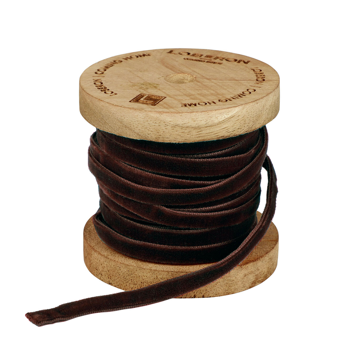 Samtband Olessa Braunes Samtband auf Holzspule, perfekt für Dekoration und Bastelprojekte
