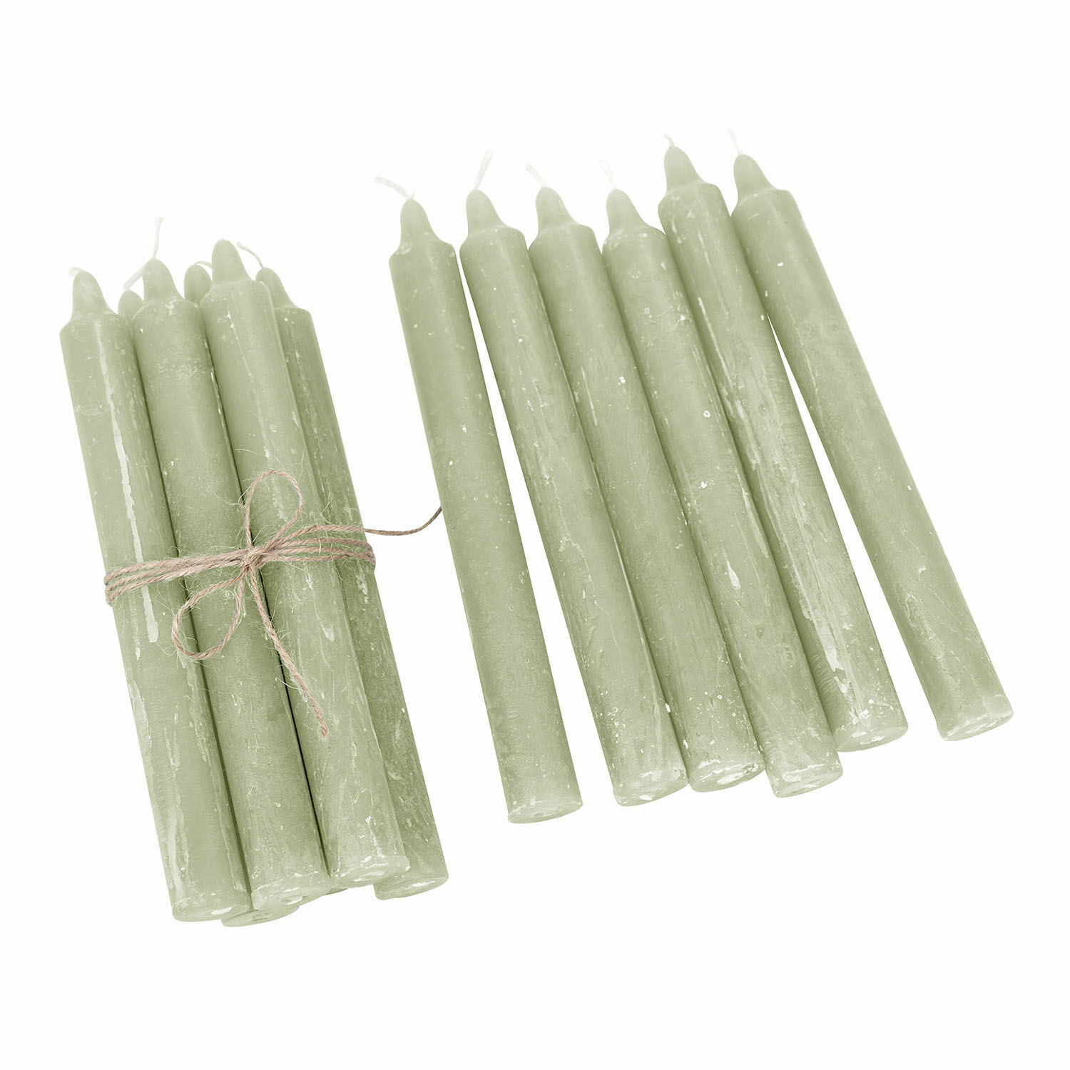 salbei 12er Set Bauceau Kerzen aus Wachs in Salbeigrün, elegante Wohnraumdekoration und Beleuchtung