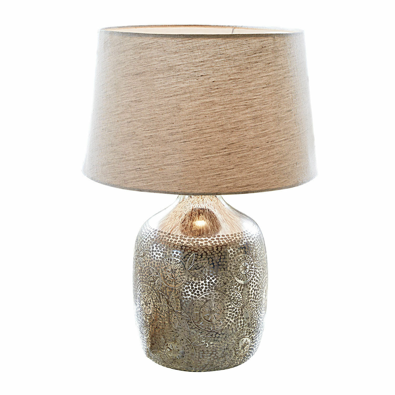 Tischlampe Leonarda Tischlampe mit metallischer, goldfarbener Basis und beigem Stoffschirm zur Wohnraumbeleuchtung