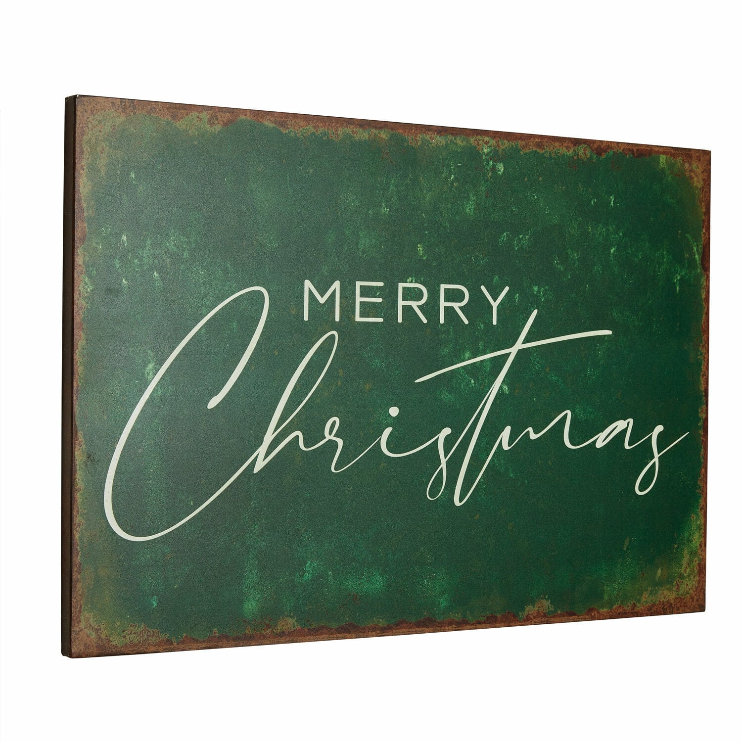 Deko-Schild Farisha Grüne Metall-Wanddekoration mit Schriftzug «Merry Christmas» für Weihnachten