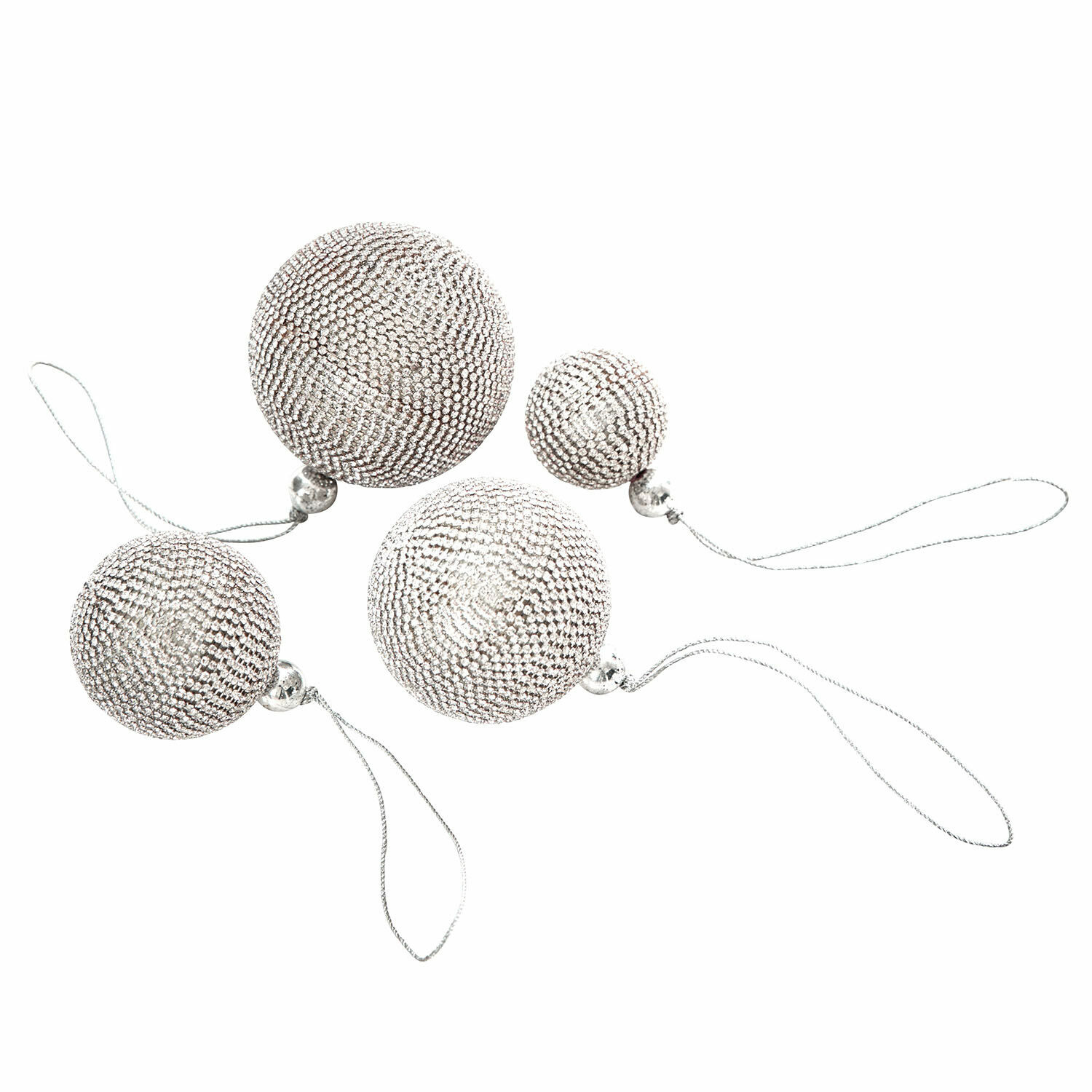 Weihnachtskugel 4er Set Varnor Set mit vier silbernen Christbaumkugeln mit glänzenden Pailletten und Aufhängeschlaufen
