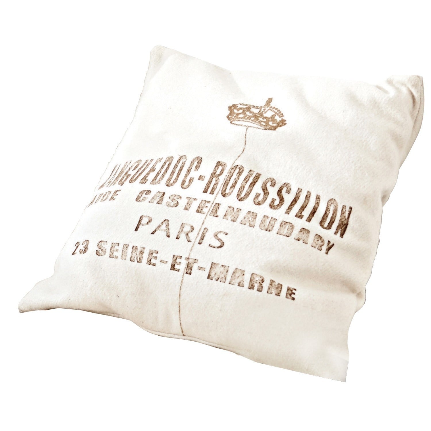 Kissen Roussilion Weisse Dekokissen mit Textdruck und Krone, weiches Material im Vintage-Stil