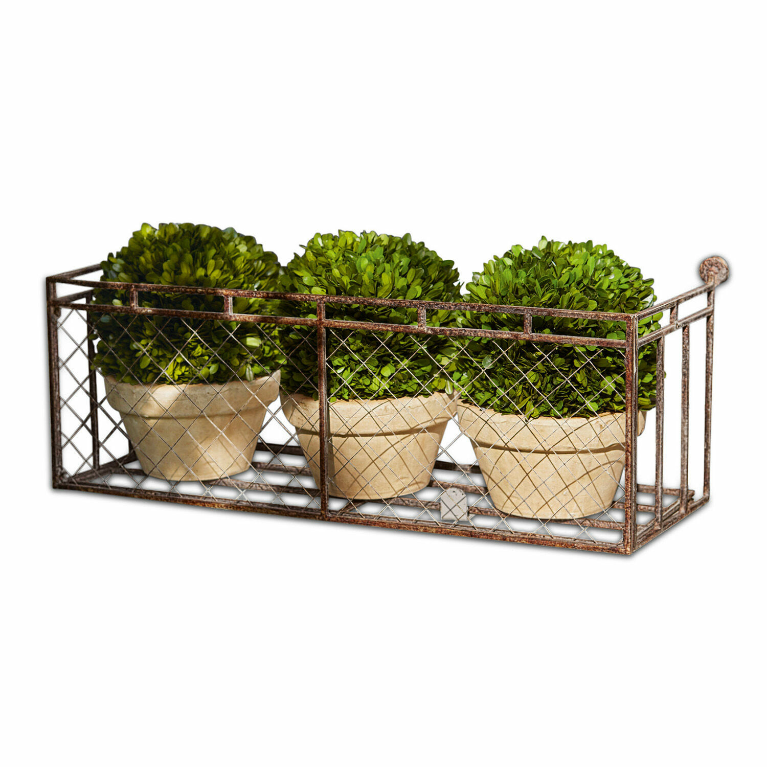 Pflanzkasten Edington Metallkorb mit drei Blumentöpfen und grünen Pflanzen, Dekoration für Haus und Garten