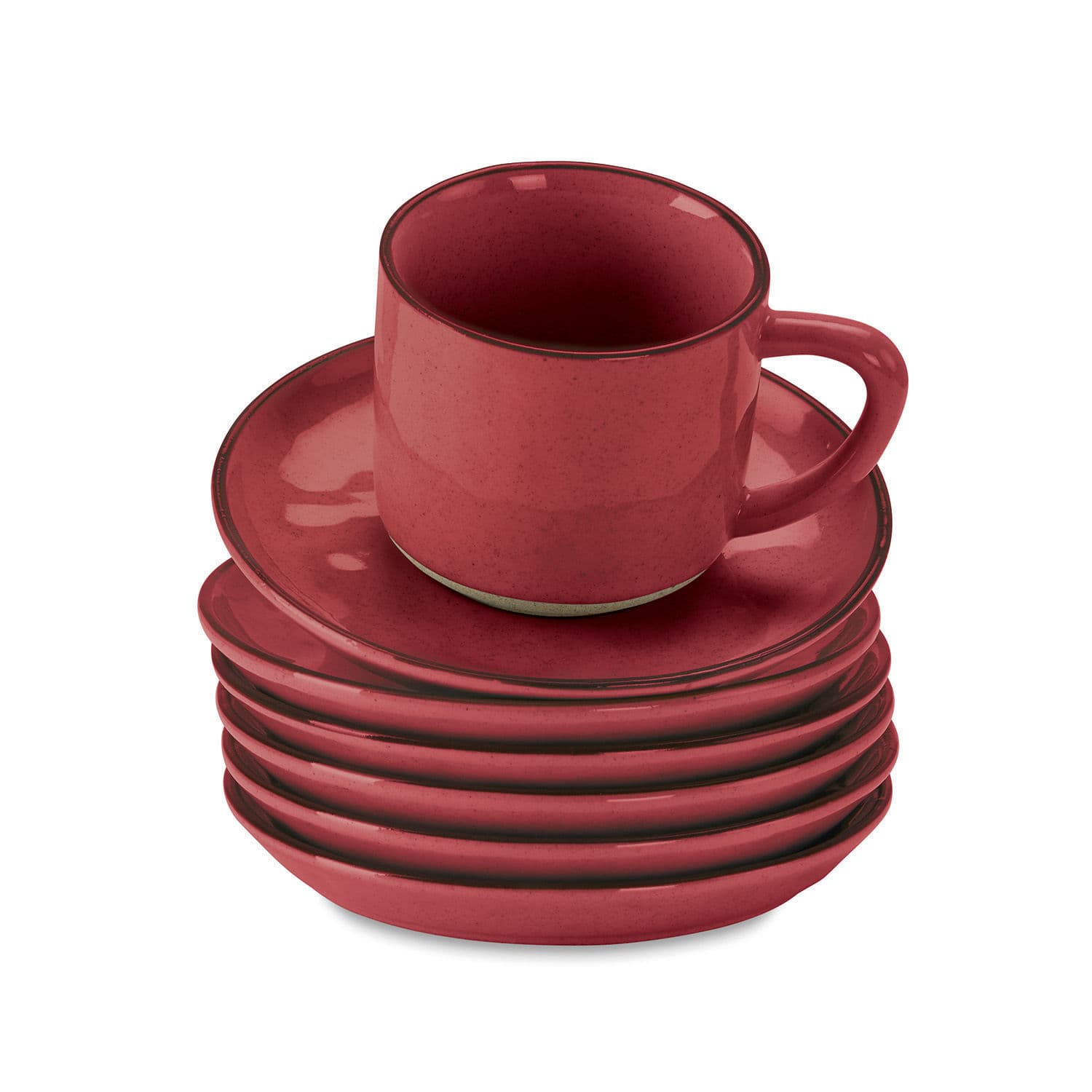 rot 6-teiliges Set rote Keramiktassen mit Untertassen Biarritz für Kaffee und Tee