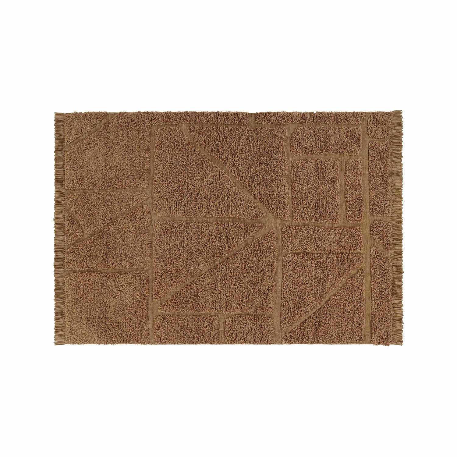 Teppich Volemar Brauner Badteppich mit geometrischem Muster und Fransen, weiches Material, Wohnaccessoire