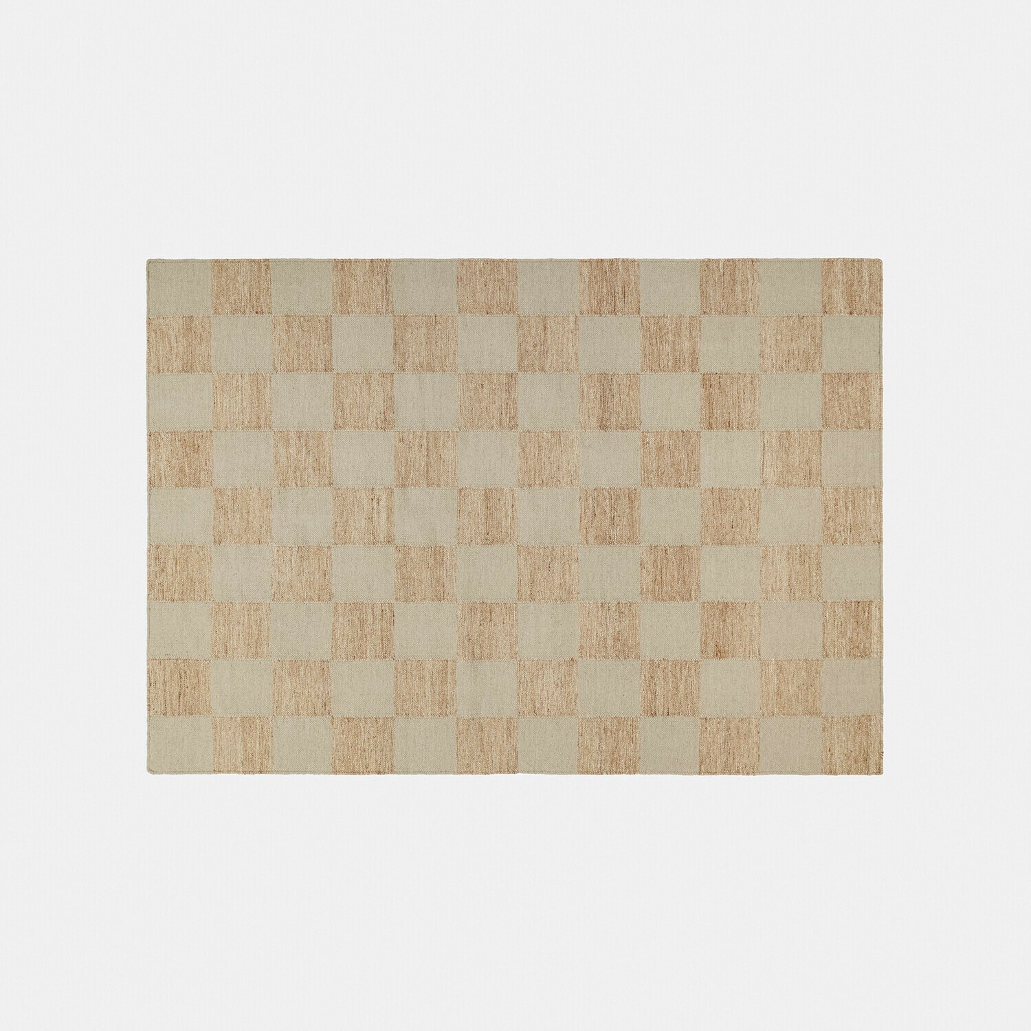 Karierter Teppich aus Naturmaterial in Beige- und Brauntönen, elegante Bodendekoration