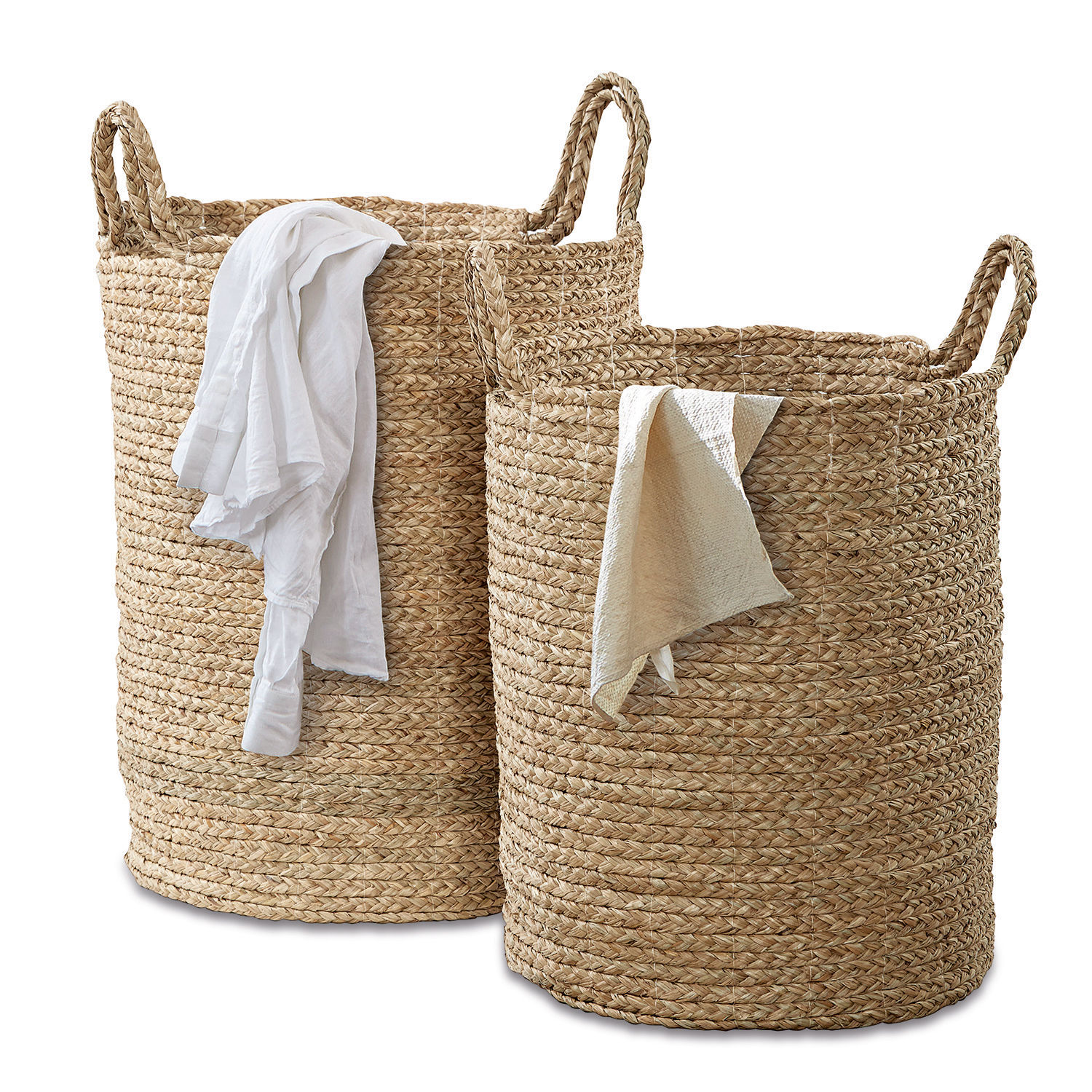Wäschekorb 2er Set Oakdale Set aus zwei grossen Körben aus natürlichem, geflochtenem Seegras in Beige zur Aufbewahrung