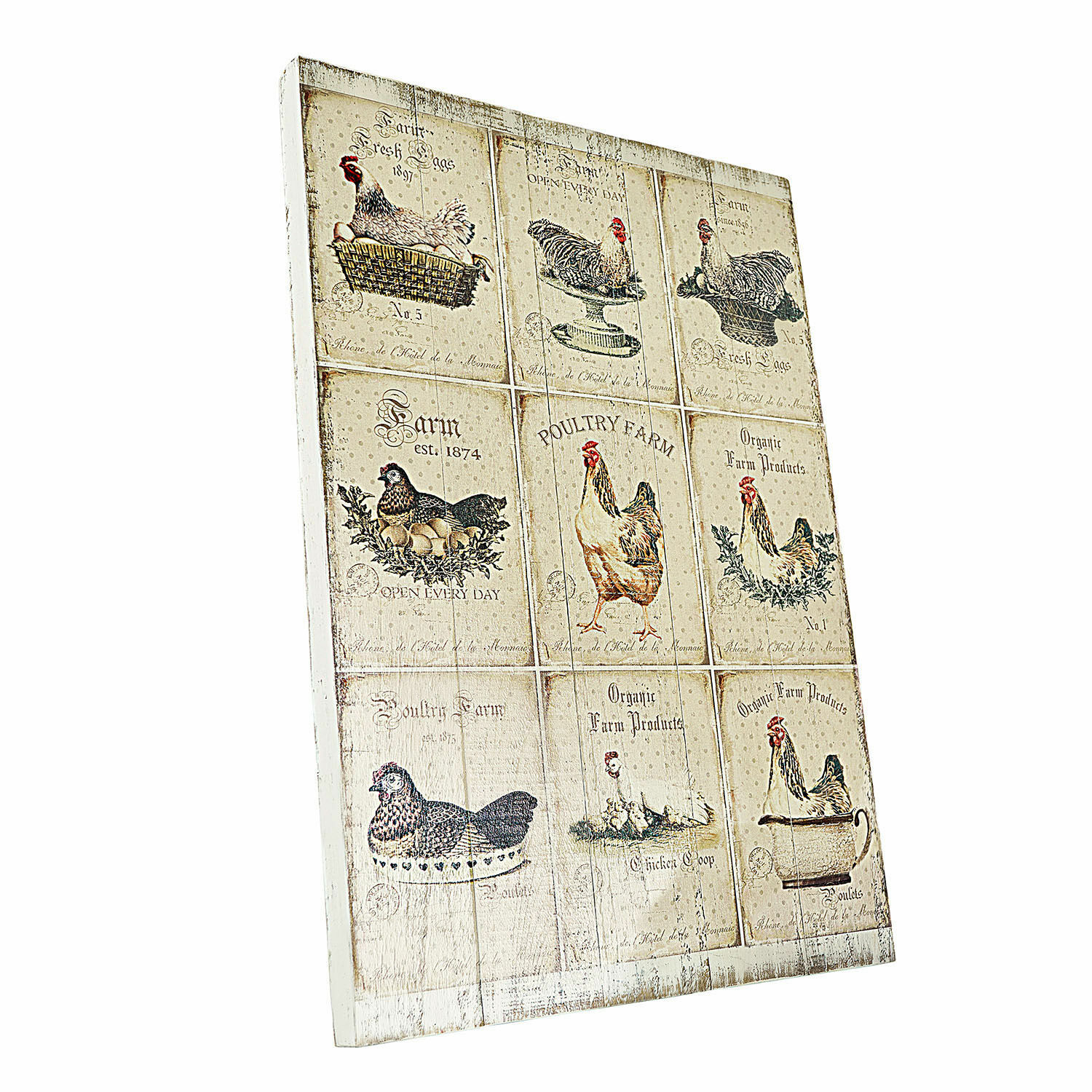 Dekoboard Montesse Dekorative Holztafel mit Hühnermotiven und Vintage-Schriftzügen für Küche und Wohnraum