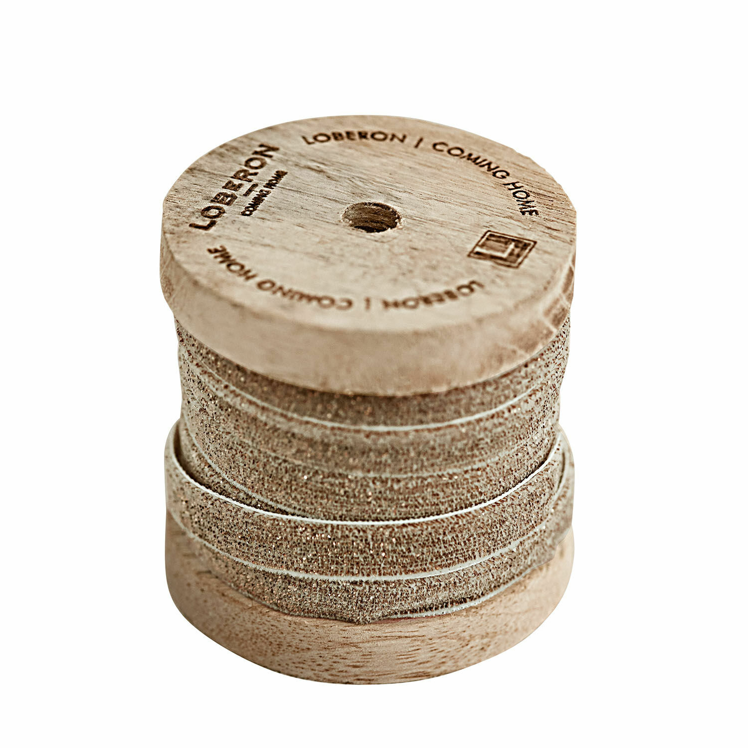 Samtband Ulvane Holzspule mit naturfarbenem beigem Band für Dekoration und Basteln