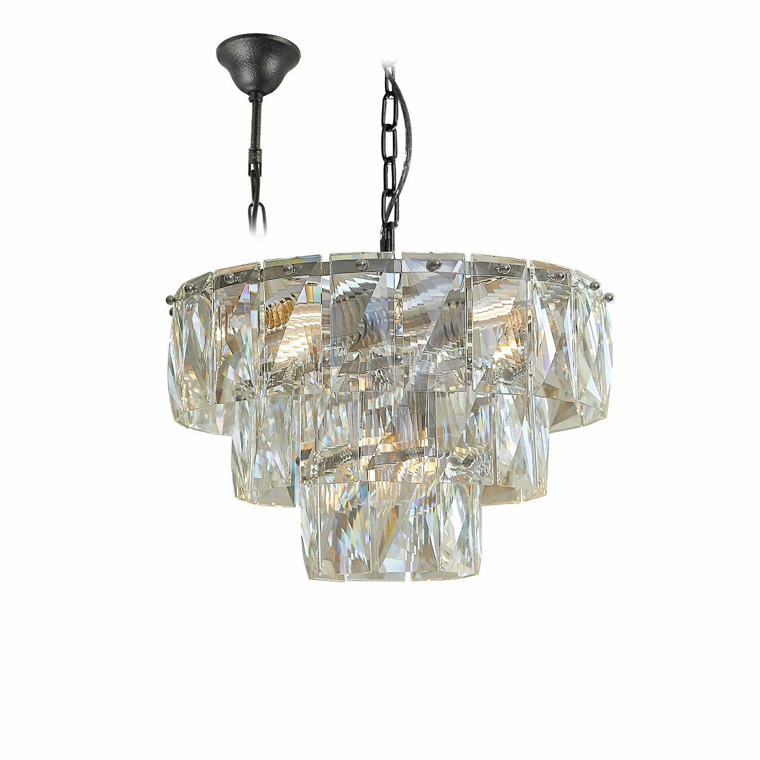 Leuchter Crystalford Hängeleuchte aus klarem Glas mit schwarzem Metall, modernes Design für stilvolle Beleuchtung