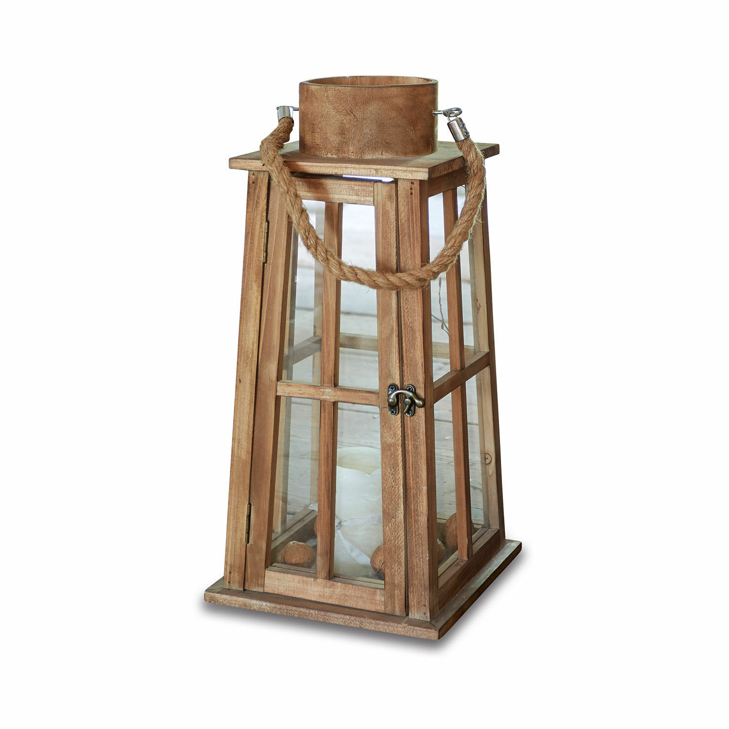 Laterne Illtra Holzlaterne mit klarem Glas und Hanfseilgriff, dekoratives Wohn- und Gartenelement
