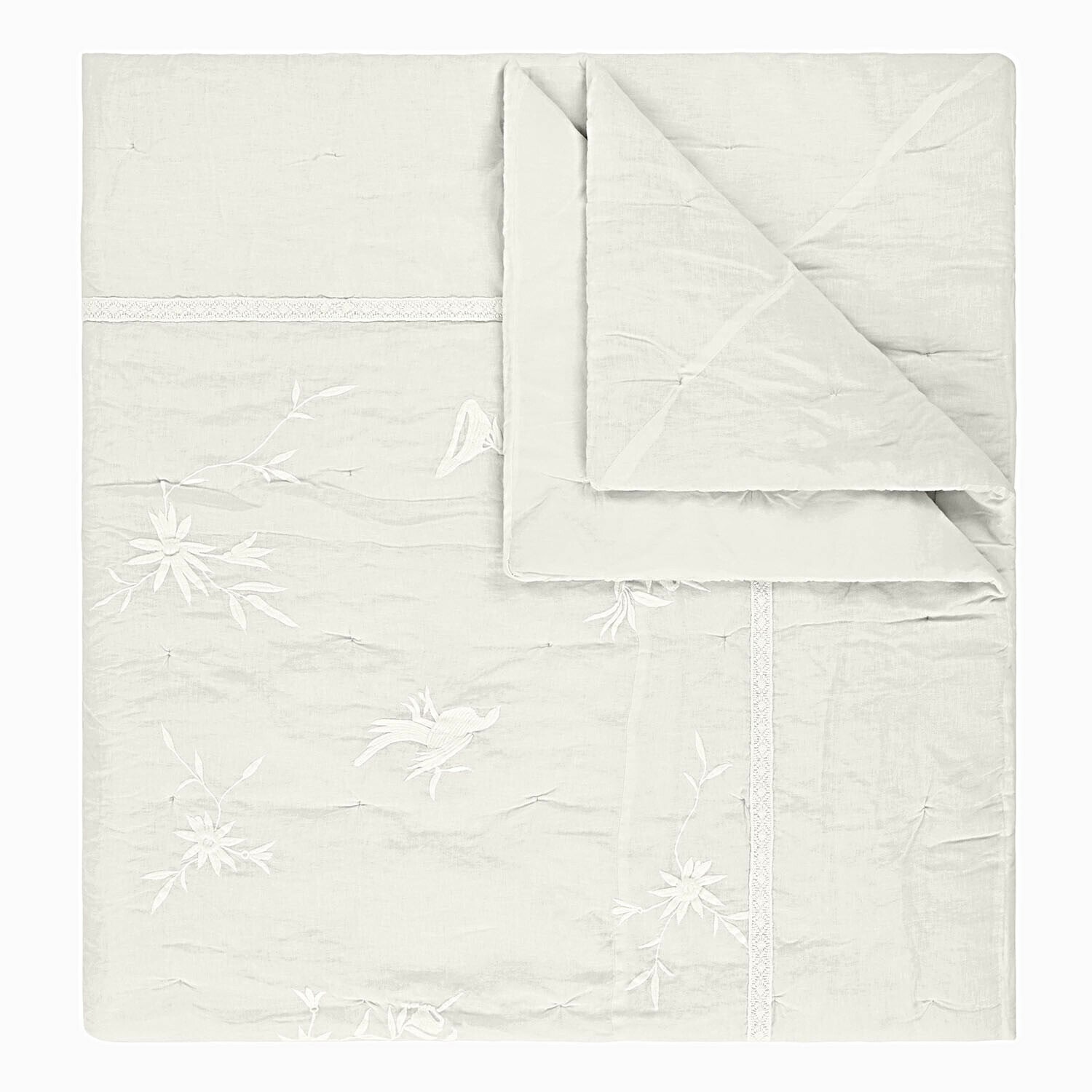 Quilt Norwyn Feine weiße Tagesdecke mit Blumen- und Vogelstickerei, weicher Stoff, Schlafzimmerdeko