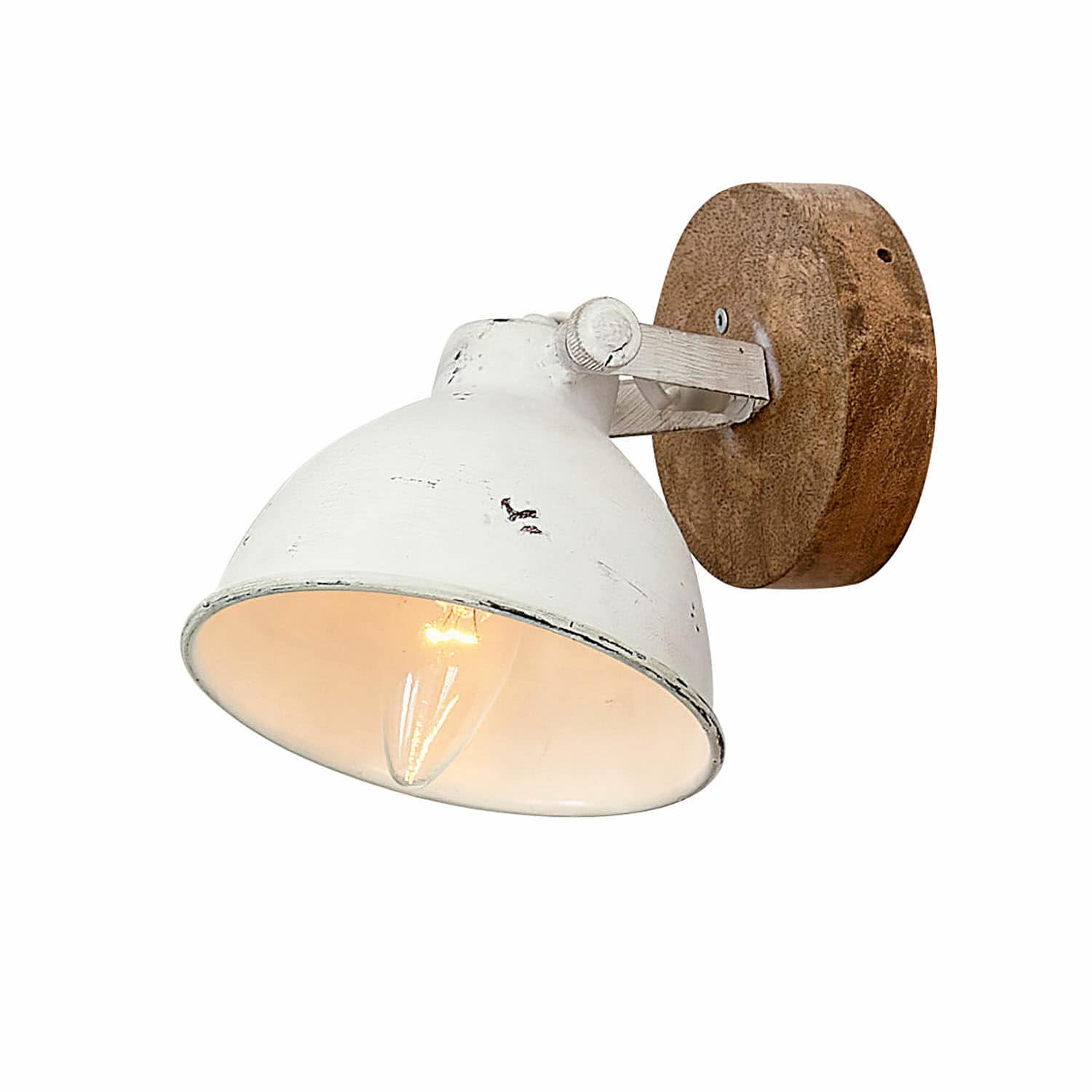 Wandlampe Ballée Weisse Metall-Wandleuchte mit Holzsockel im Vintage-Stil für Innenbeleuchtung