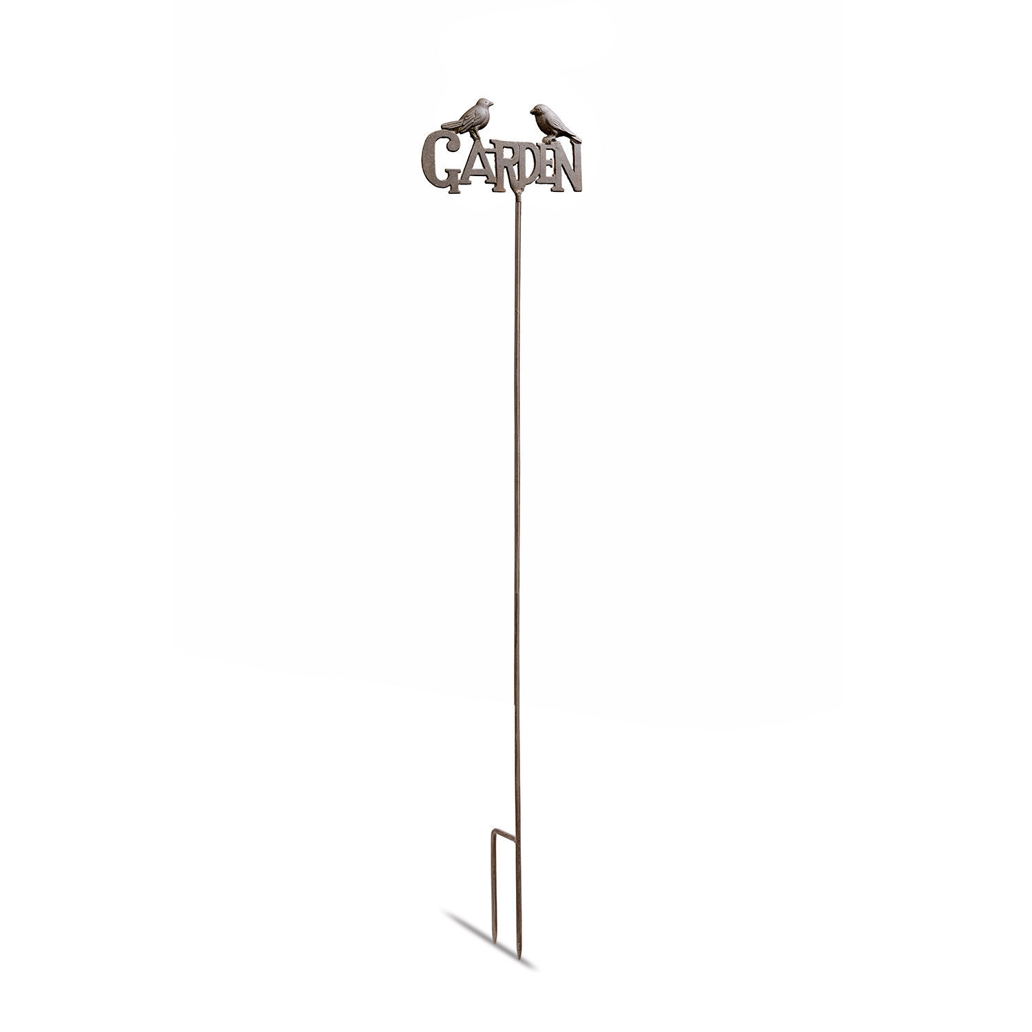 Gartenstab Girra Metall-Gartenstab in Braun mit dem Schriftzug GARDEN und zwei Vogelmotiven als Dekoration