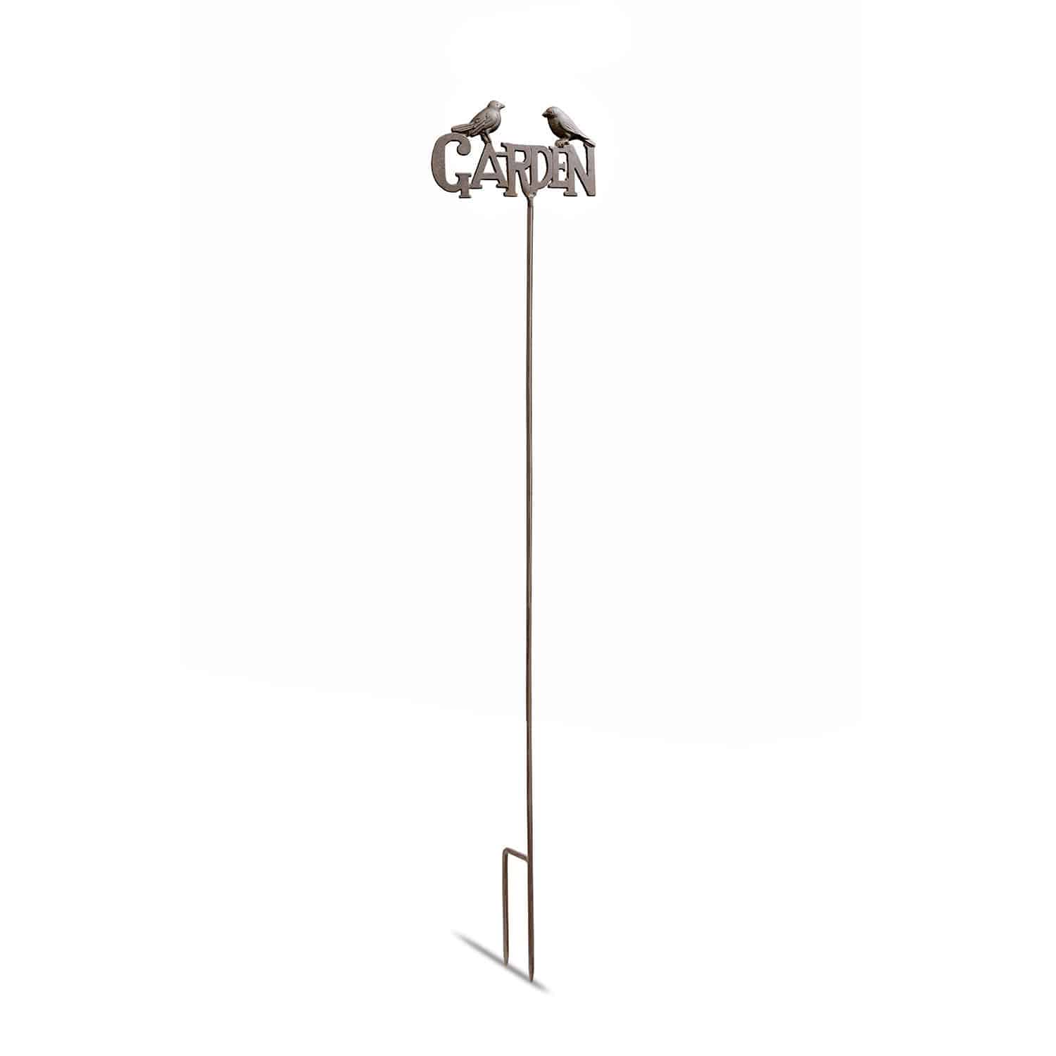 Gartenstab Girra Metall-Gartenstab in Braun mit dem Schriftzug GARDEN und zwei Vogelmotiven als Dekoration
