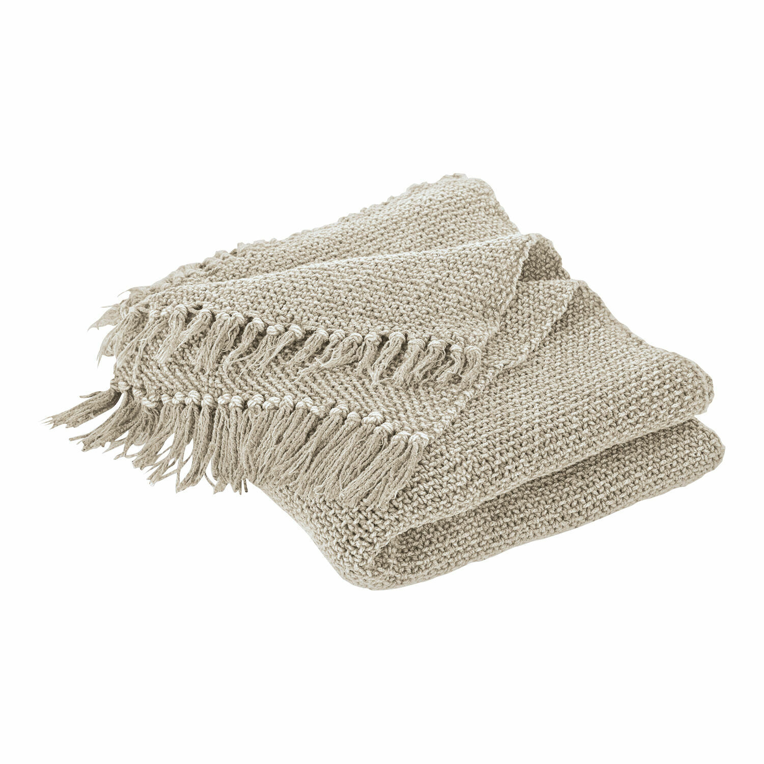 Plaid Kendall Beige Kuscheldecke mit Fransen aus weichem Material, ideal zur Dekoration und zum Wärmen.
