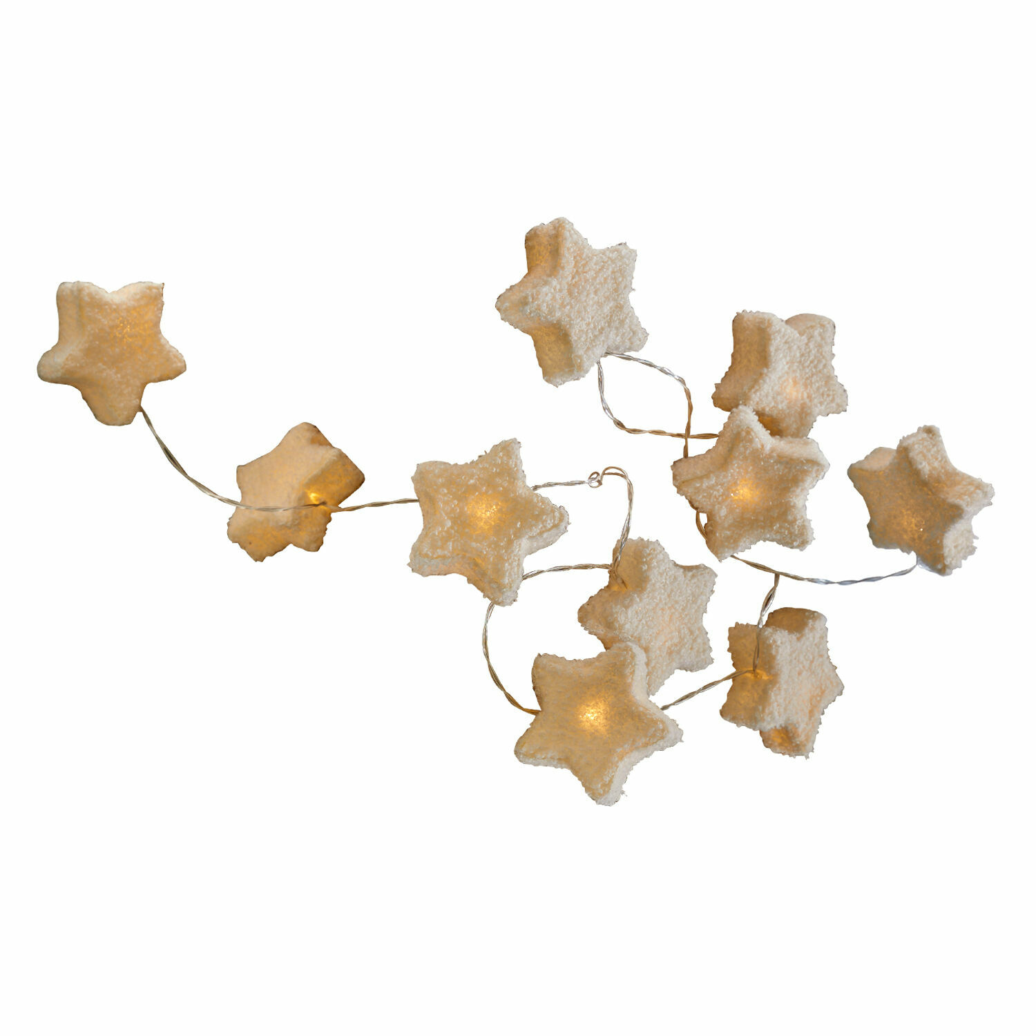 Lichterkette Starwhisper Dekorative Lichterkette mit weissen Sternen aus weichem Material und warmem LED-Licht