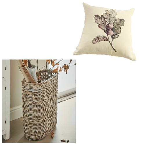 Beige Dekokissen mit Eichenblatt-Motiv, weiches Material, herbstliches Wohnaccessoire