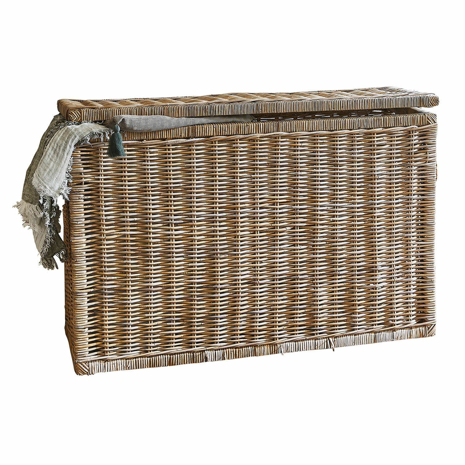 Truhe East Ryde Grosser Aufbewahrungskorb aus natürlichem Rattan mit Deckel und grauem Stoffeinsatz