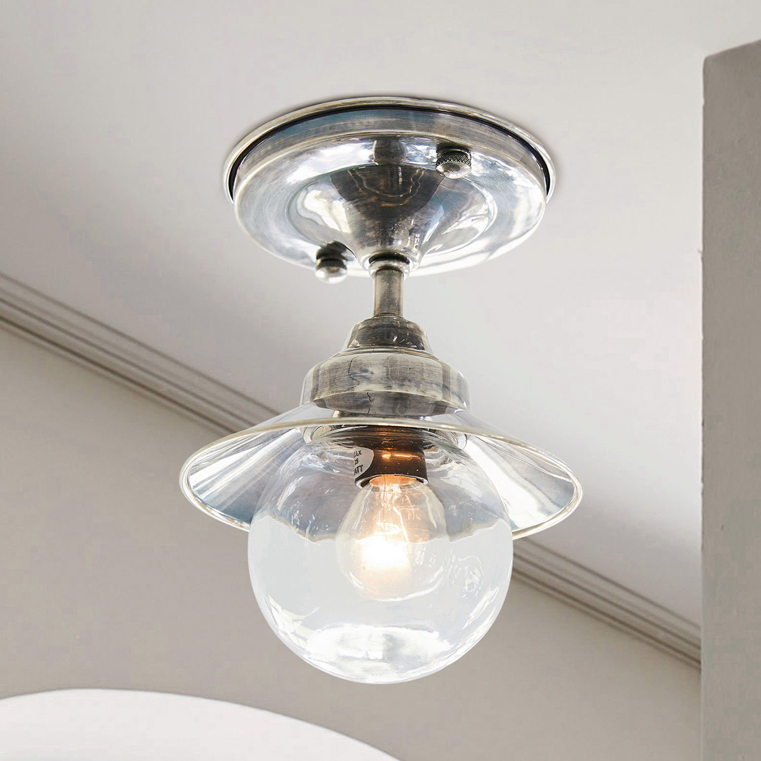 Hängelampe Melkior Metall-Deckenleuchte mit klarem Glasschirm und sichtbarer Glühbirne im klassischen Design