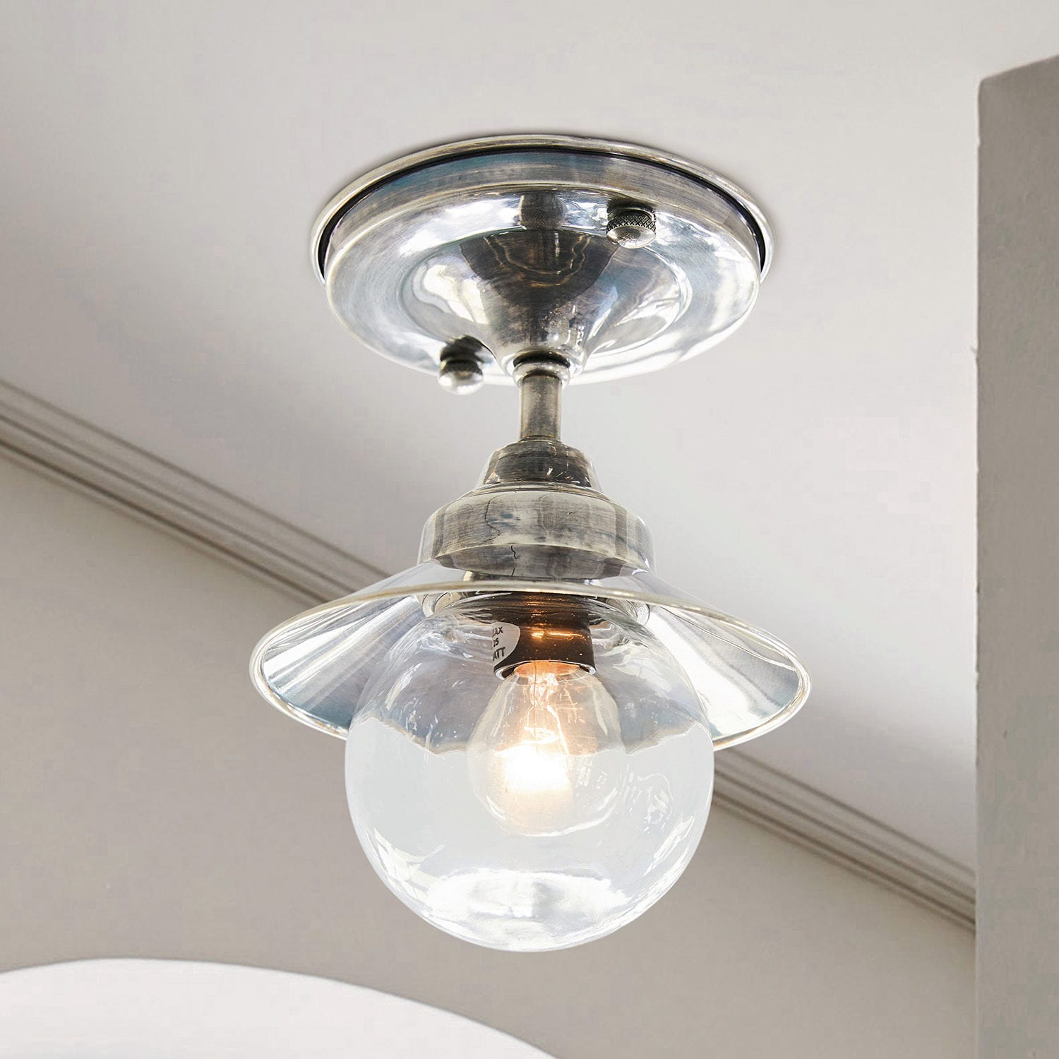 Hängelampe Melkior Metall-Deckenleuchte mit klarem Glasschirm und sichtbarer Glühbirne im klassischen Design