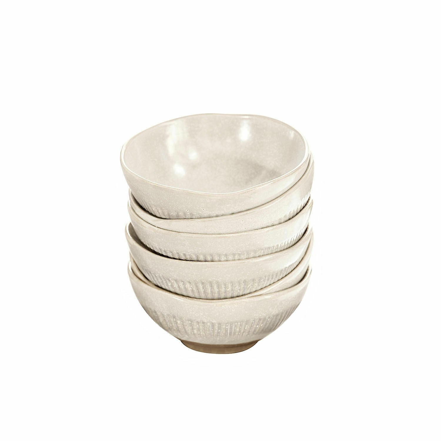 beige Set aus 4 beigen Keramikschalen mit feinem Muster, ideal für Küche und Esszimmer