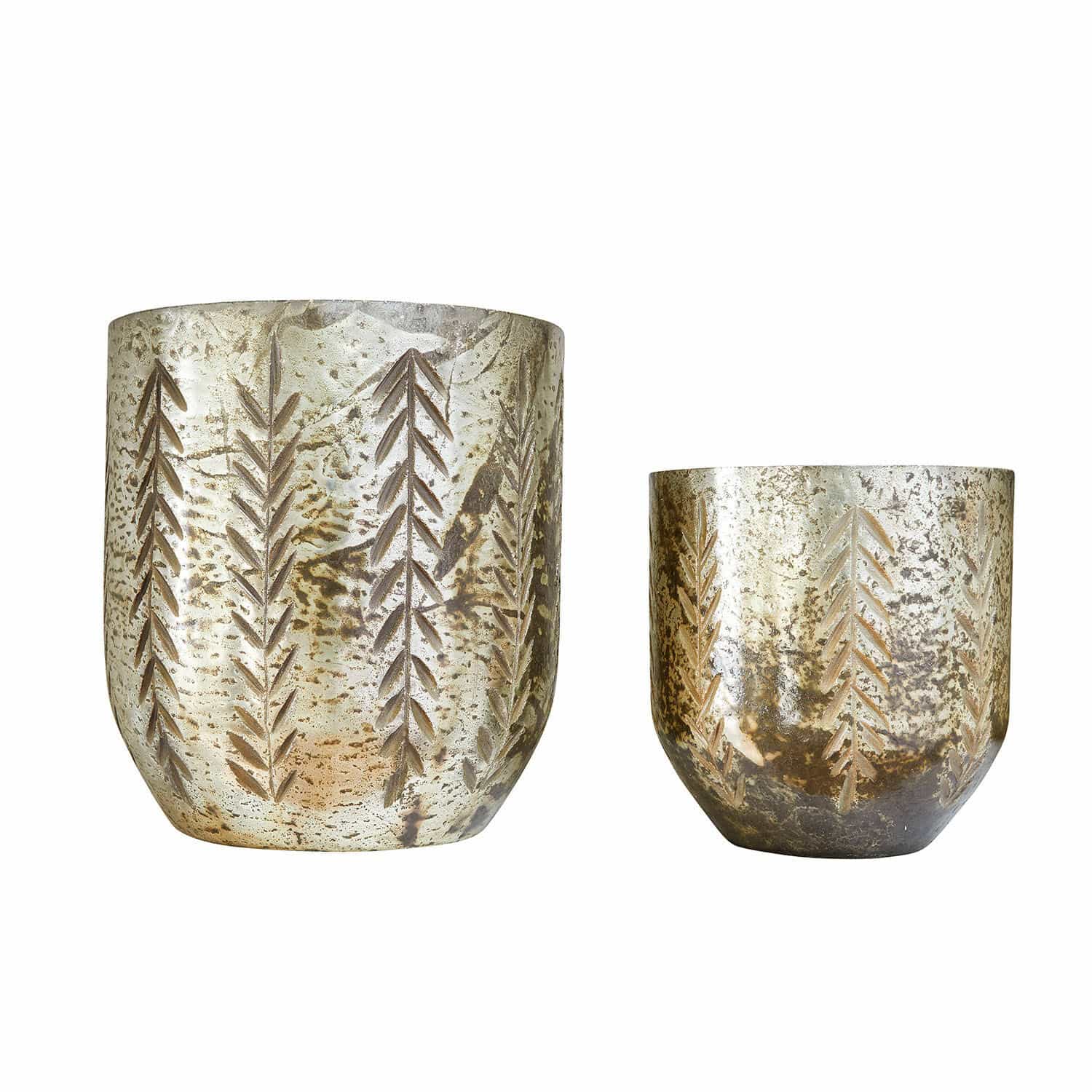 Windlicht 2er Set Filorex Set aus zwei Glas-Teelichthaltern mit Messing-Finish und Blattmuster, Wohnaccessoire