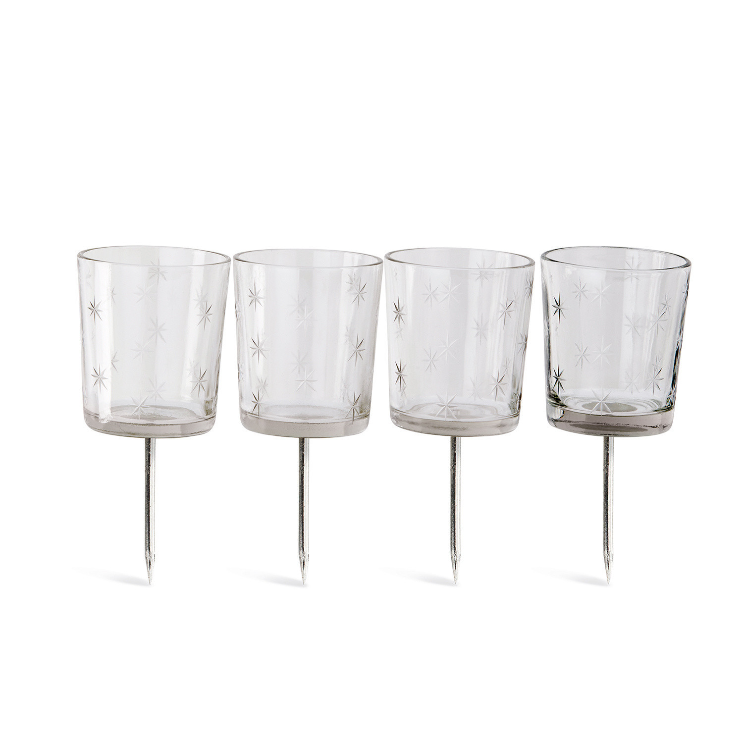Steckwindlicht 4er Set Fenella Set aus 4 Glas-Teelichthaltern mit Metallspitzen und Sternmuster für Gartendekoration