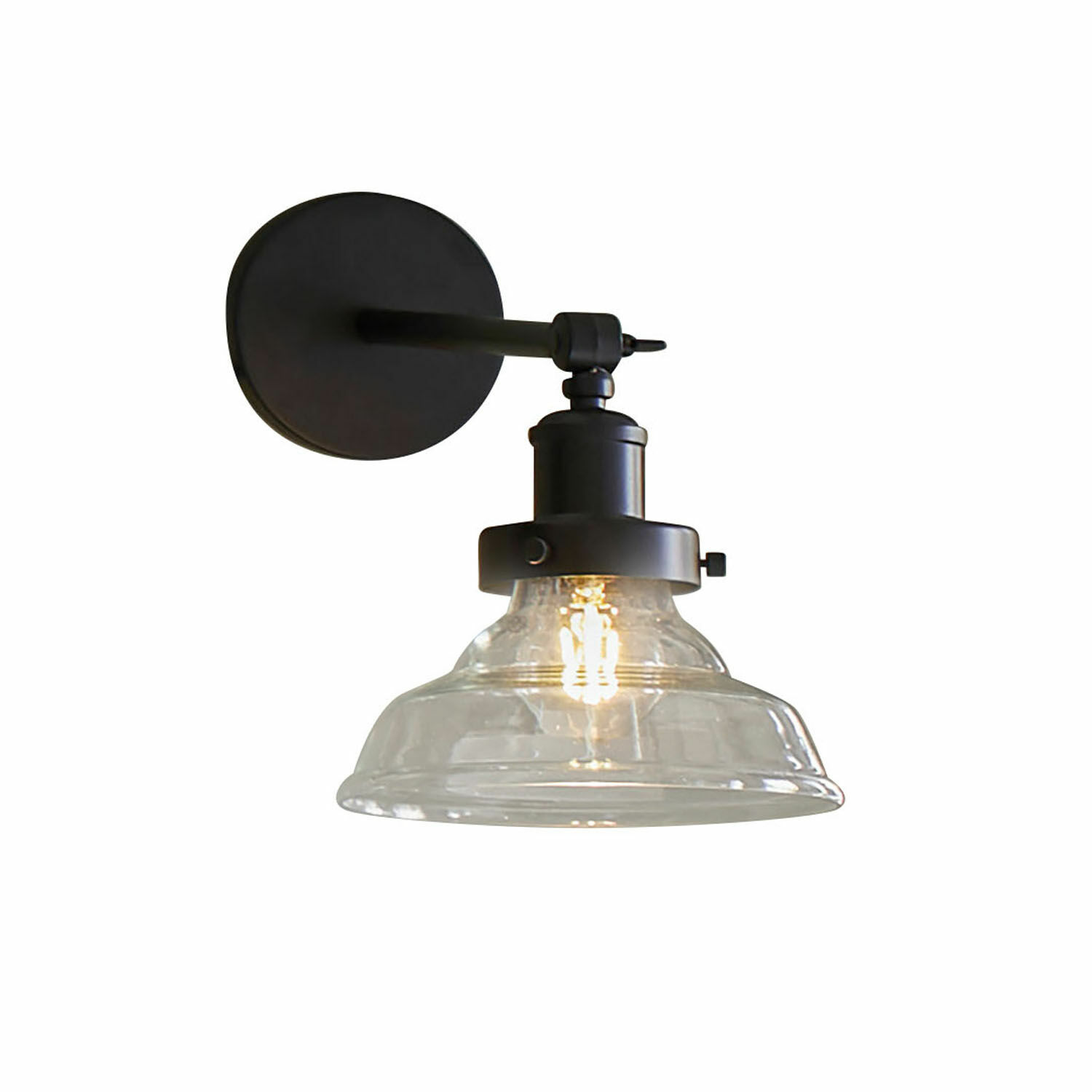 Wandlampe Manel Schwarze Metall-Wandleuchte mit klarem Glasschirm und sichtbarer LED-Lampe