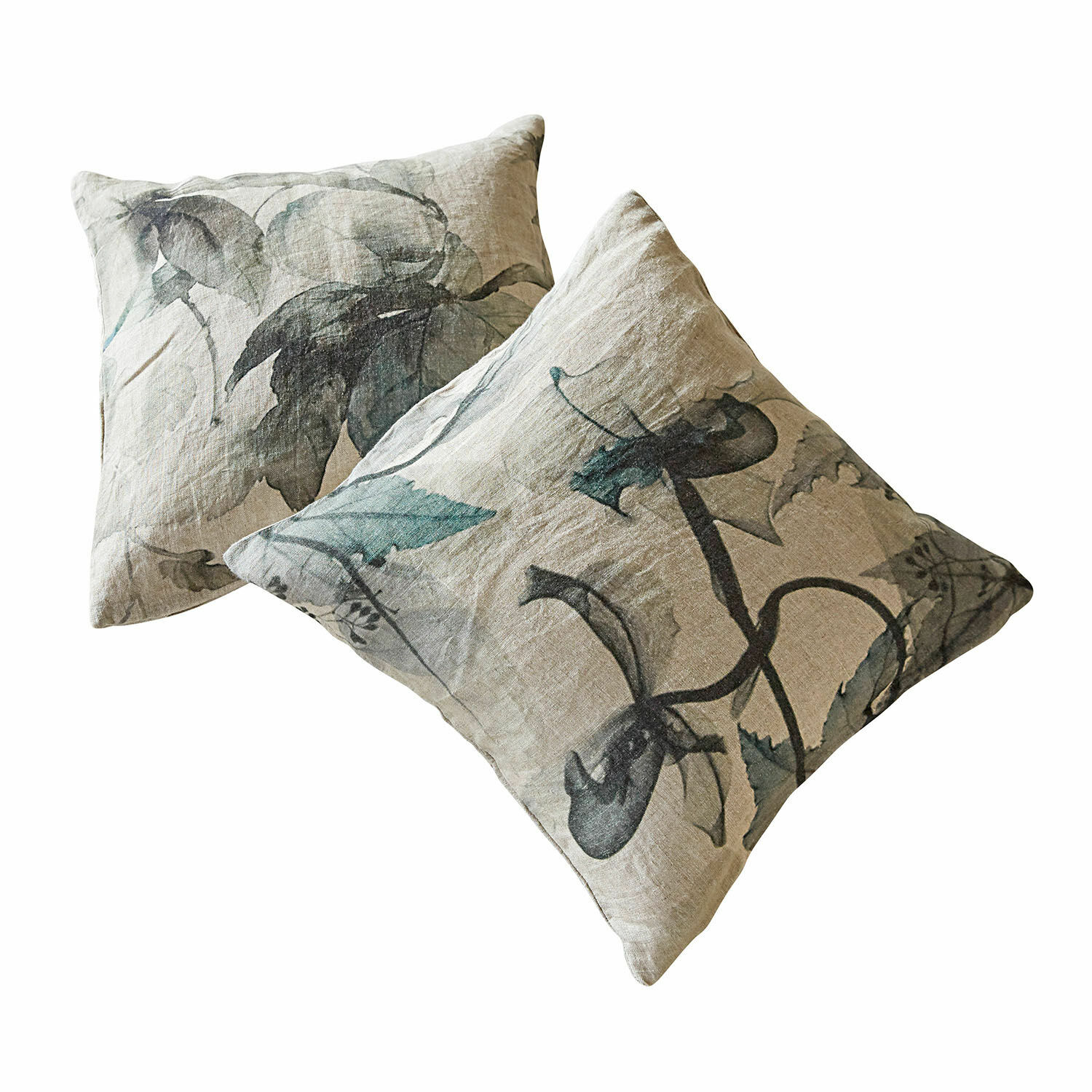 Kissenhülle 2er Set Forsyth Set aus zwei dekorativen Kissen aus Leinen in Beige mit floralem Blättermotiv