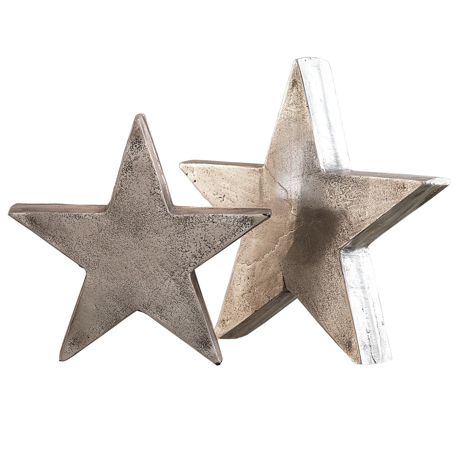Deko-Sterne 2er Set Big Star Dekorative Metallsterne in Silber und Beige für Wohn- und Weihnachtsdekorationen