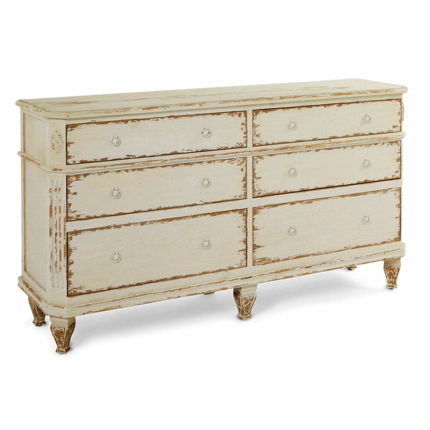 Kommode Commeren Vintage-Holzkommode in Creme mit sechs Schubladen und antik wirkender Oberfläche für Stauraum