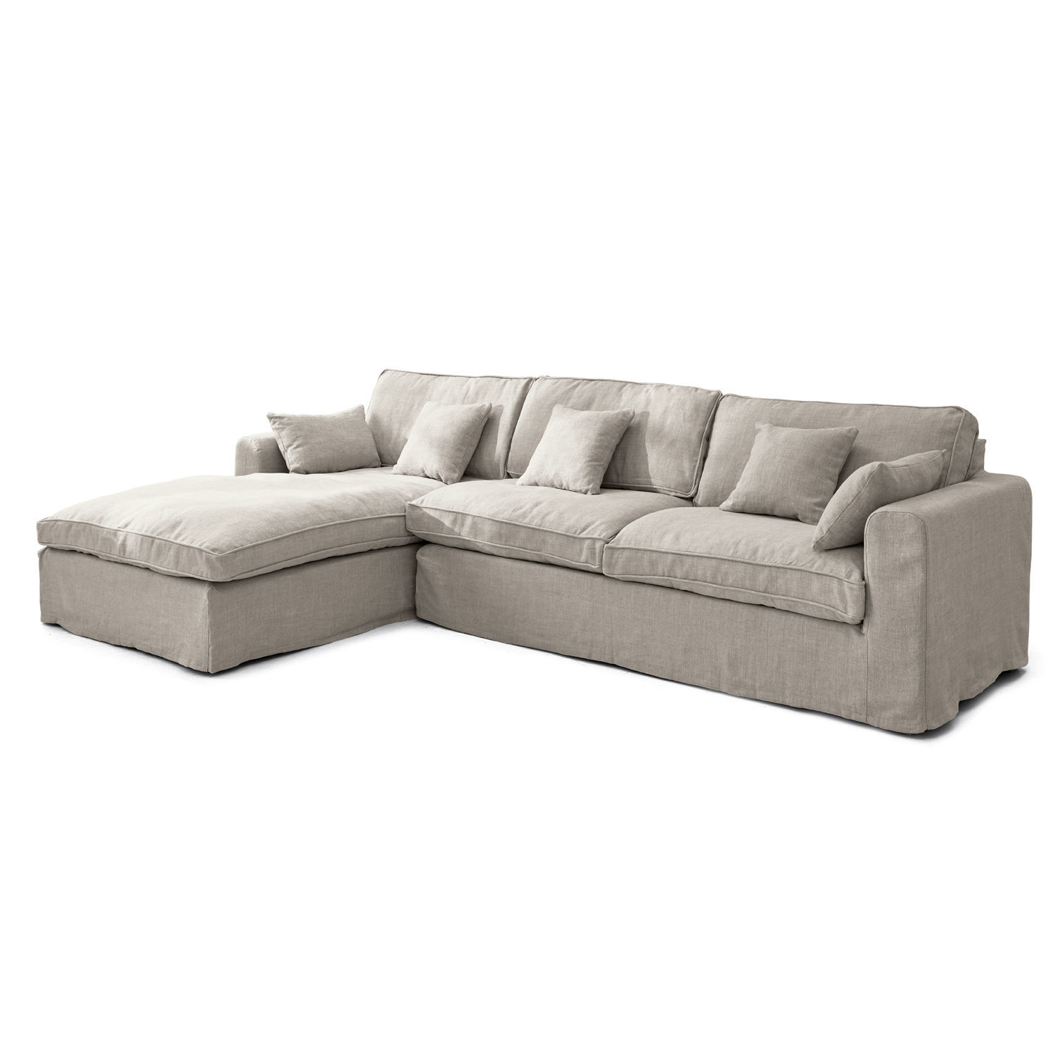 Sofa Seaford Beiges Ecksofa aus Stoff mit weichen Kissen für ein gemütliches Wohnzimmer