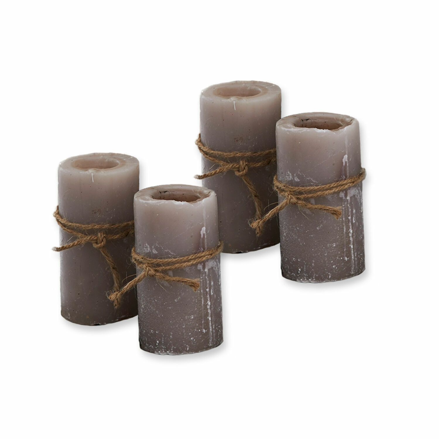 taupe 4er-Set Braga-Kerzen aus Wachs in Taupe mit dekorativem Juteschnurband für eine gemütliche Atmosphäre